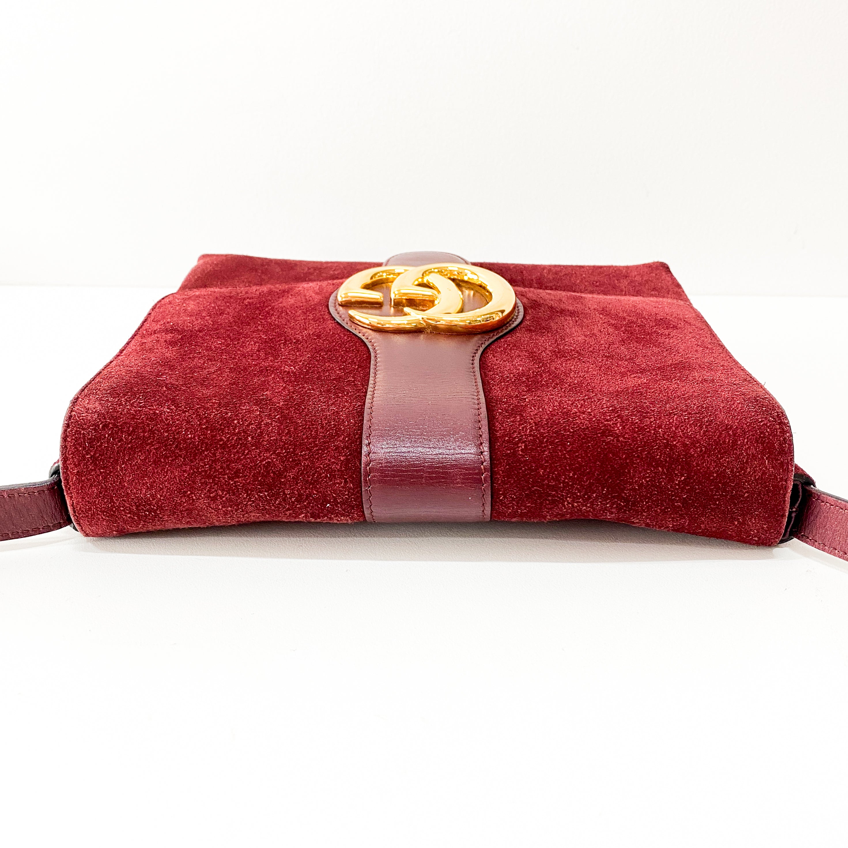 GG Buckle Red Suede Bag