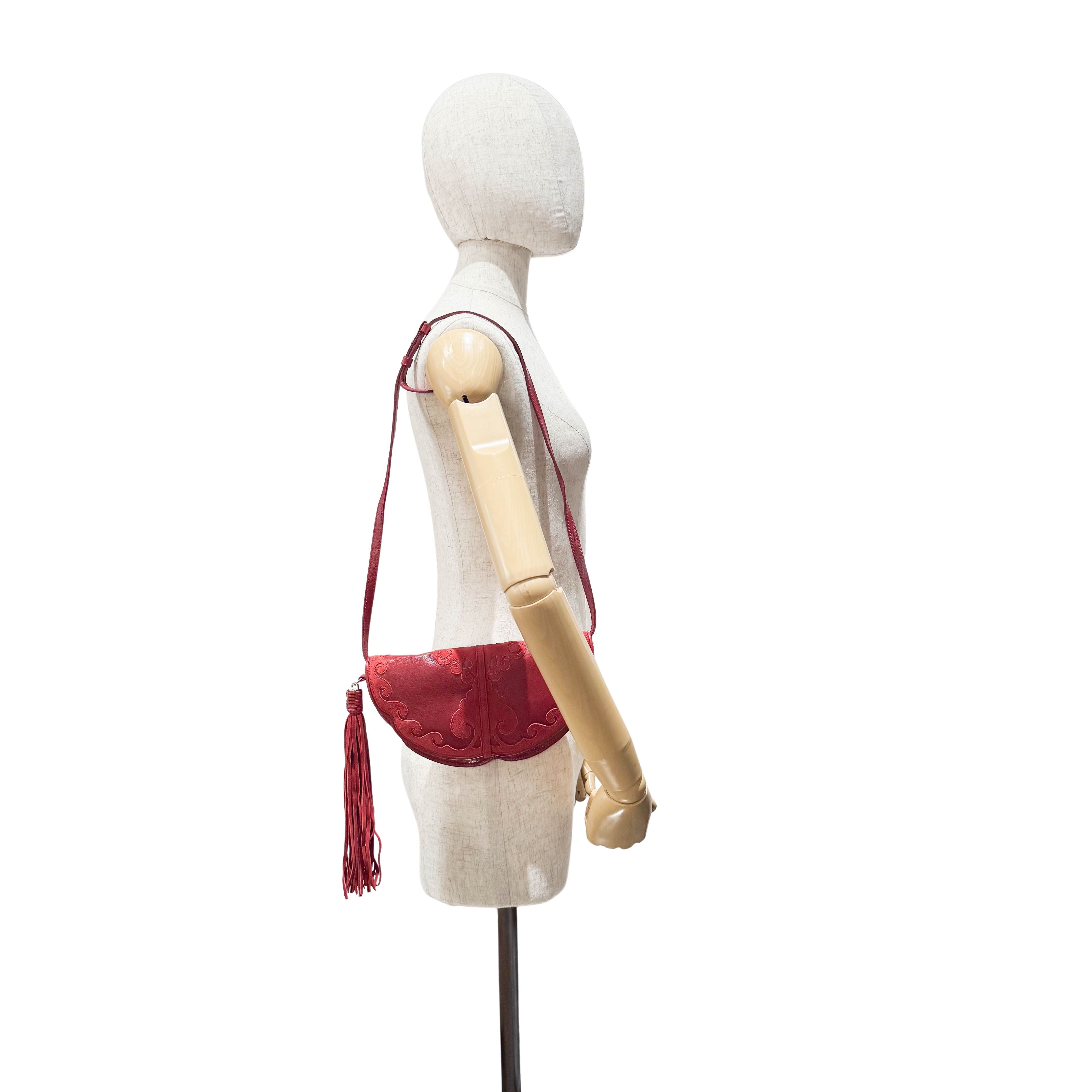 Red Leather/Suede Tassel Shoulder Bag