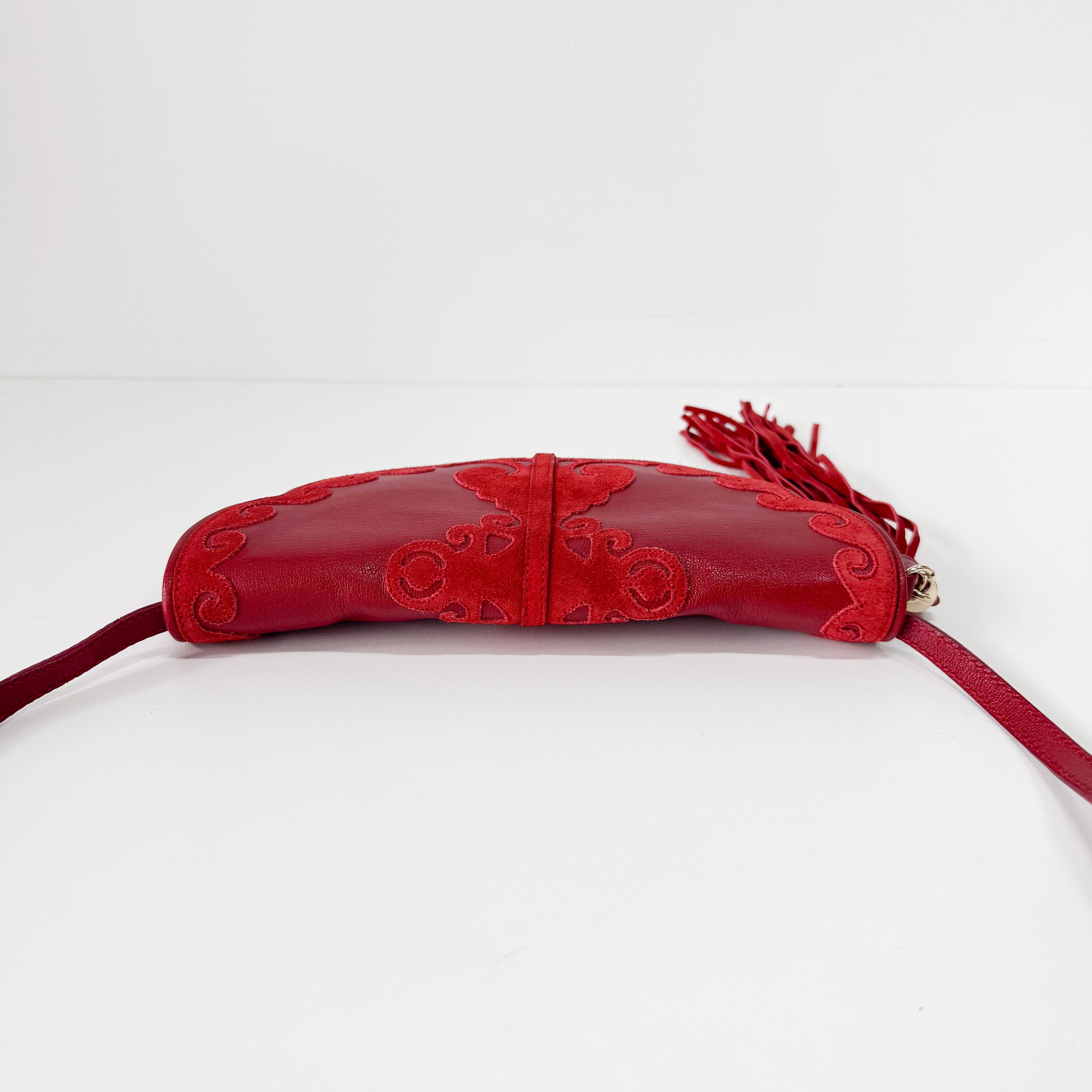 Red Leather/Suede Tassel Shoulder Bag