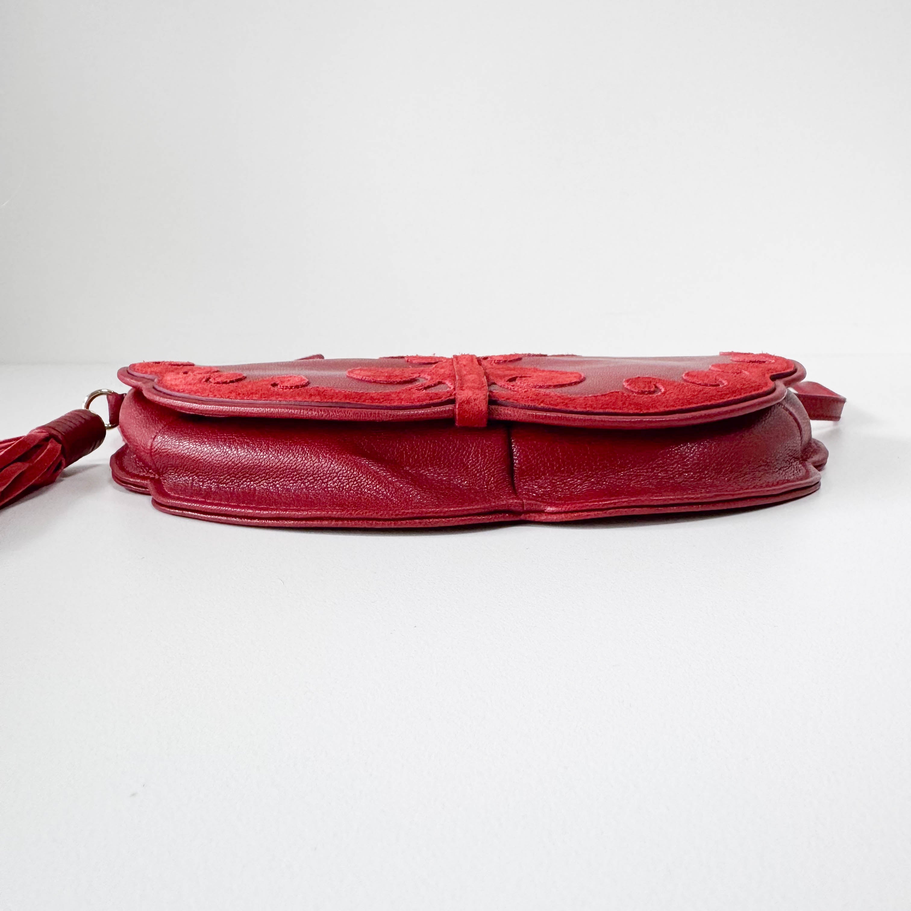 Red Leather/Suede Tassel Shoulder Bag