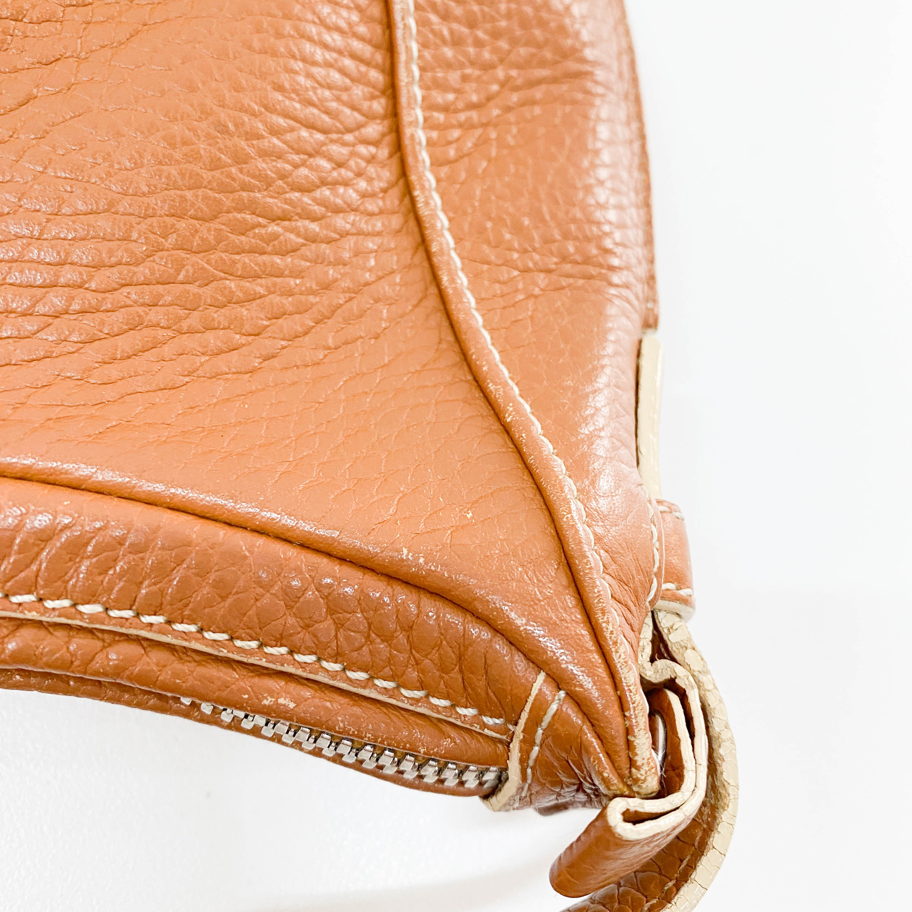 Brown Grain Calfskin Shoulder Bag