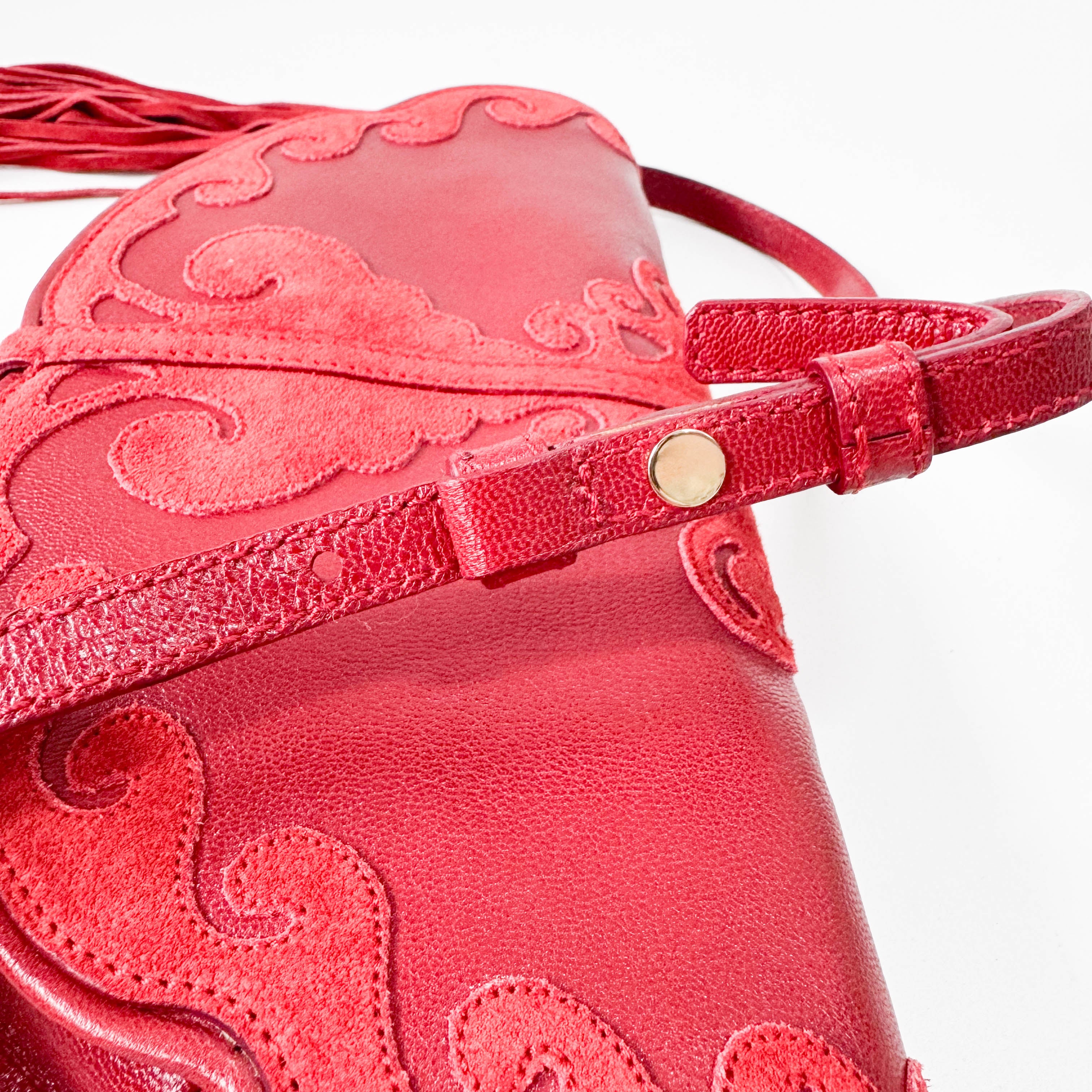 Red Leather/Suede Tassel Shoulder Bag