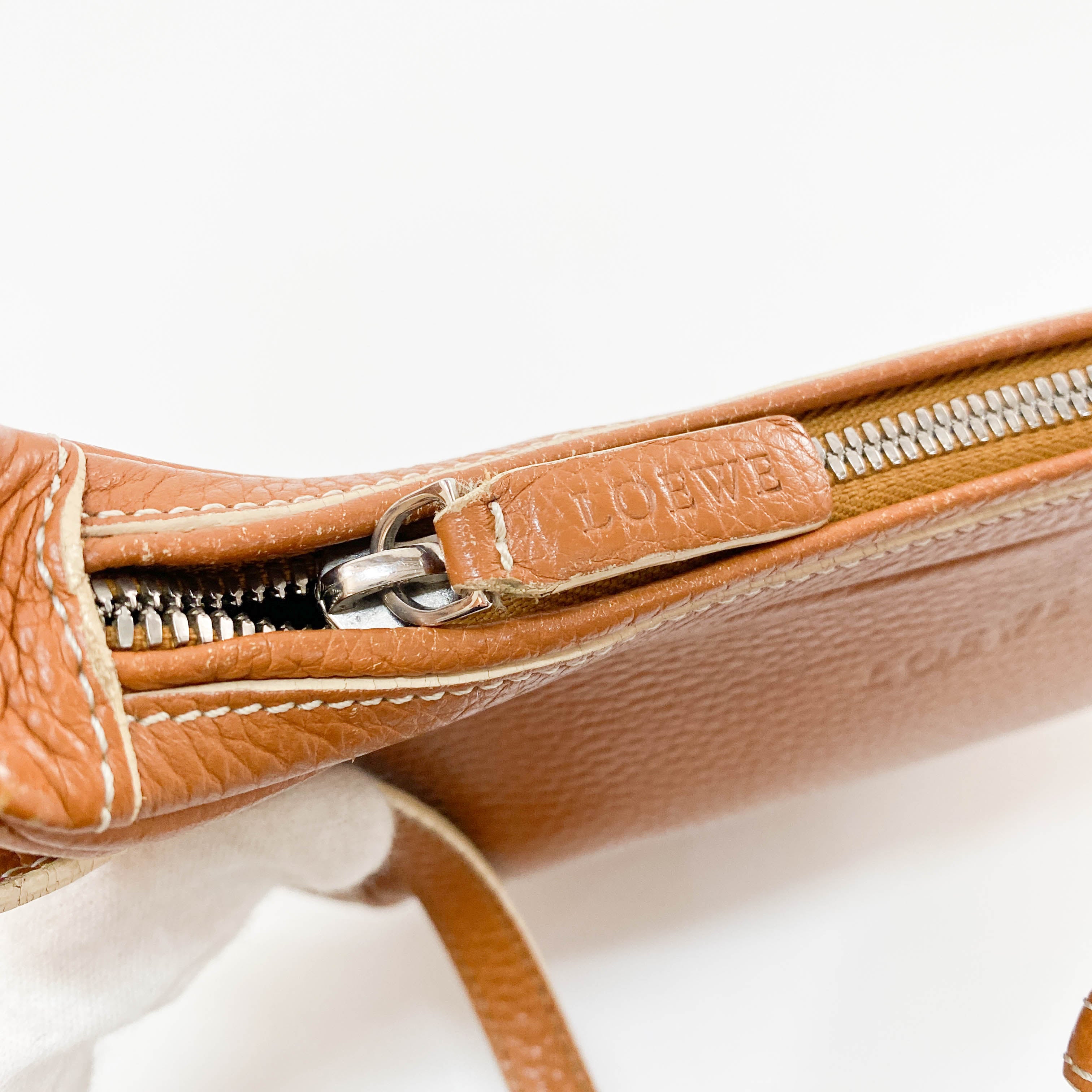 Brown Grain Calfskin Shoulder Bag