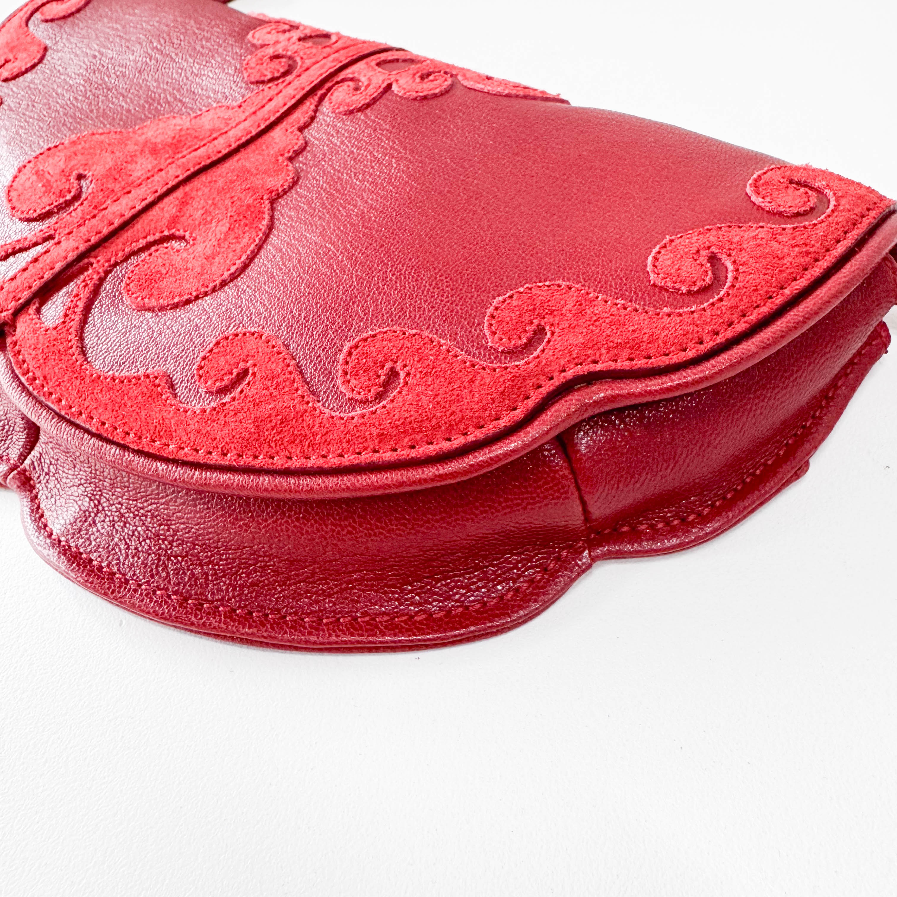 Red Leather/Suede Tassel Shoulder Bag