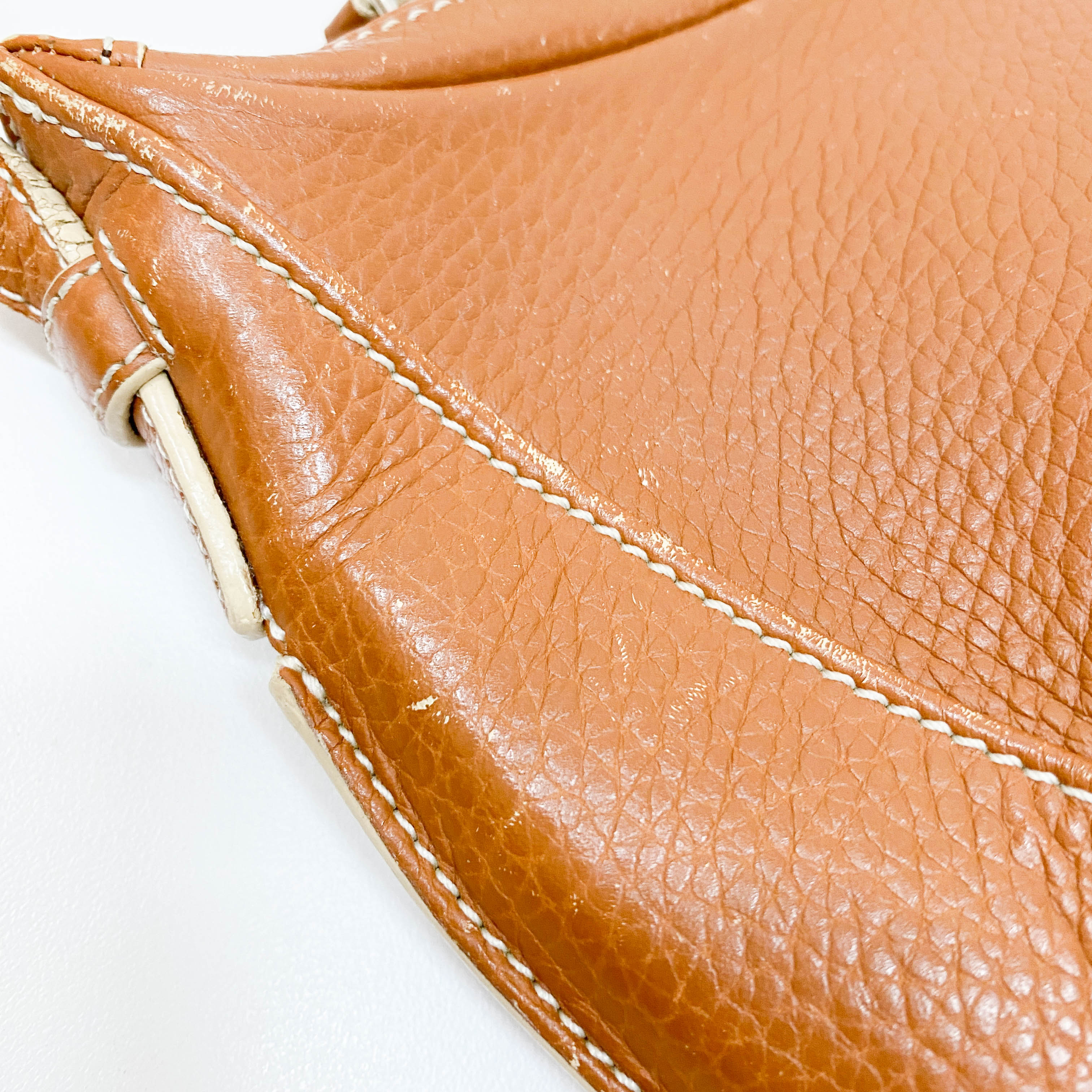 Brown Grain Calfskin Shoulder Bag