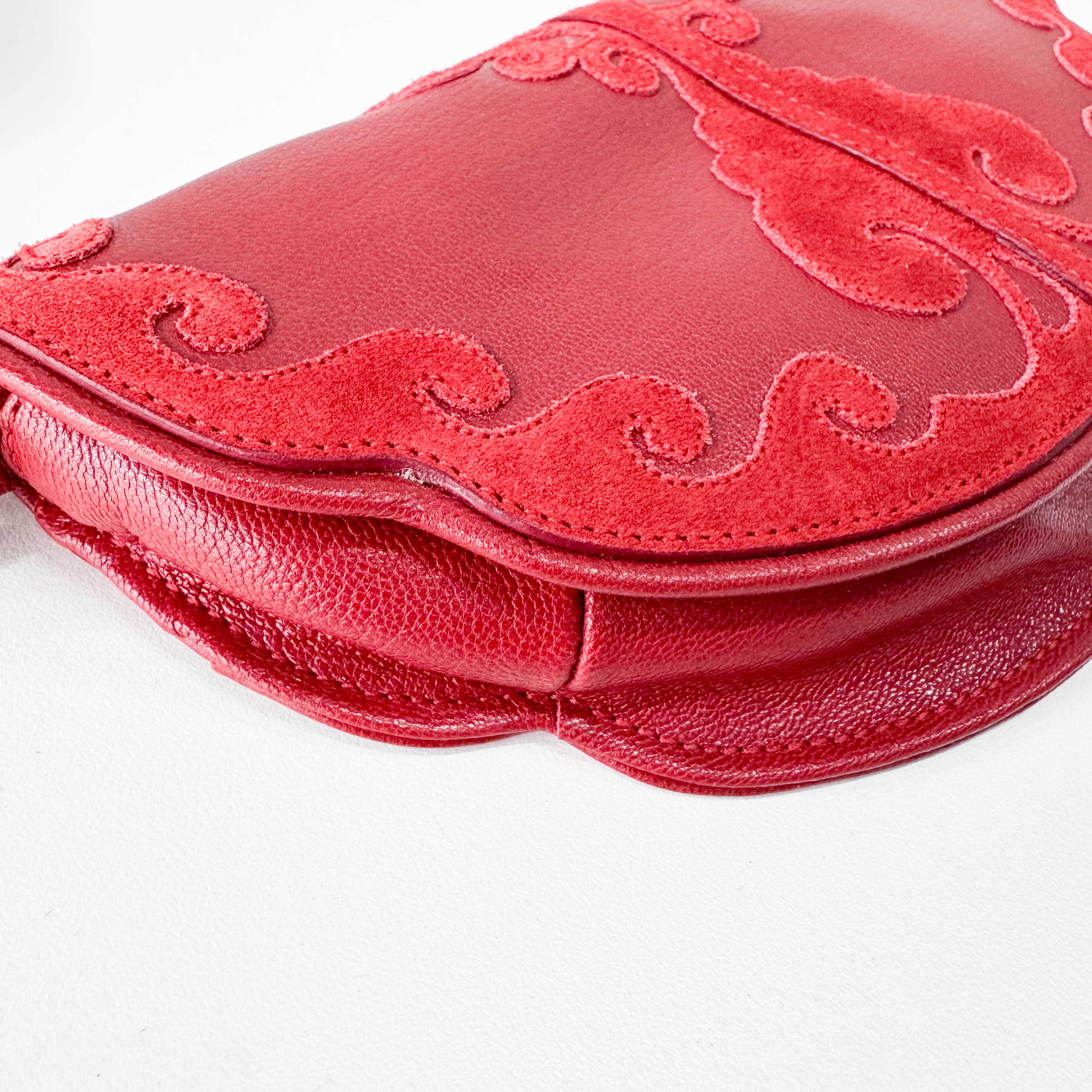 Red Leather/Suede Tassel Shoulder Bag