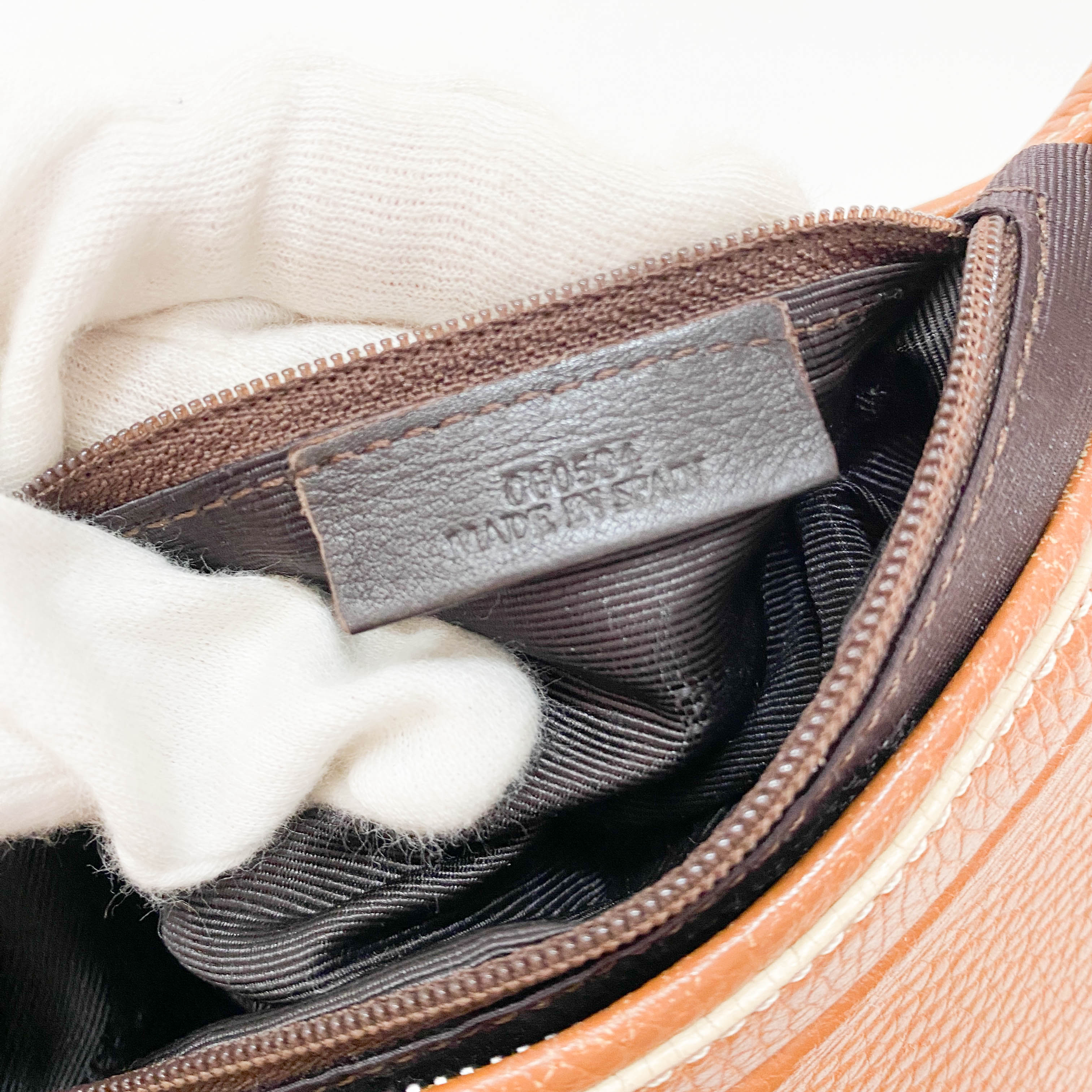 Brown Grain Calfskin Shoulder Bag