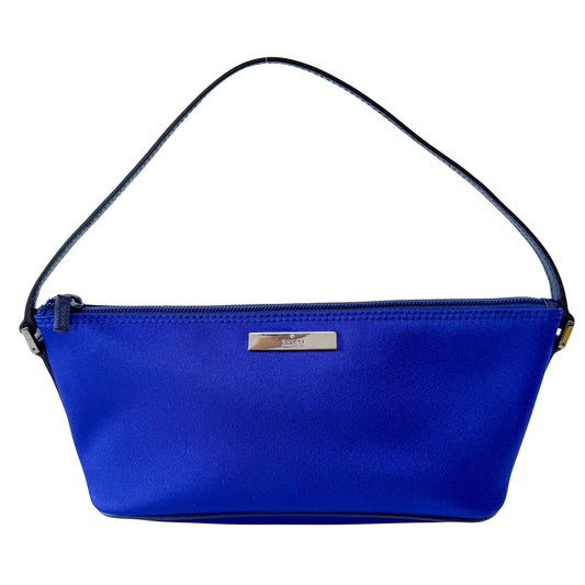 Blue Satin Shoulder Pochette Shoulder Bag