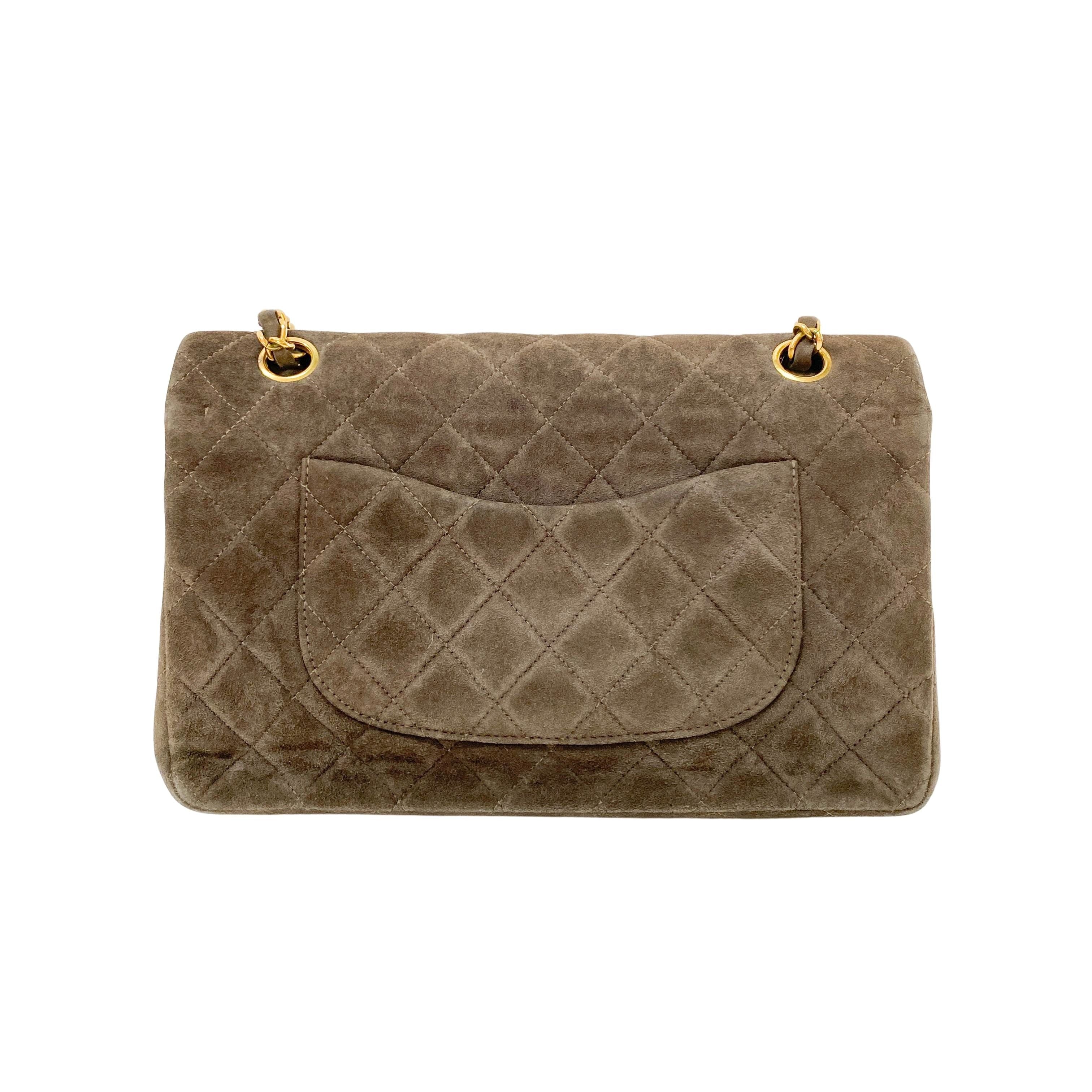 Timeless Classic Double Flap Brown Suede Chain Shoulder Bag