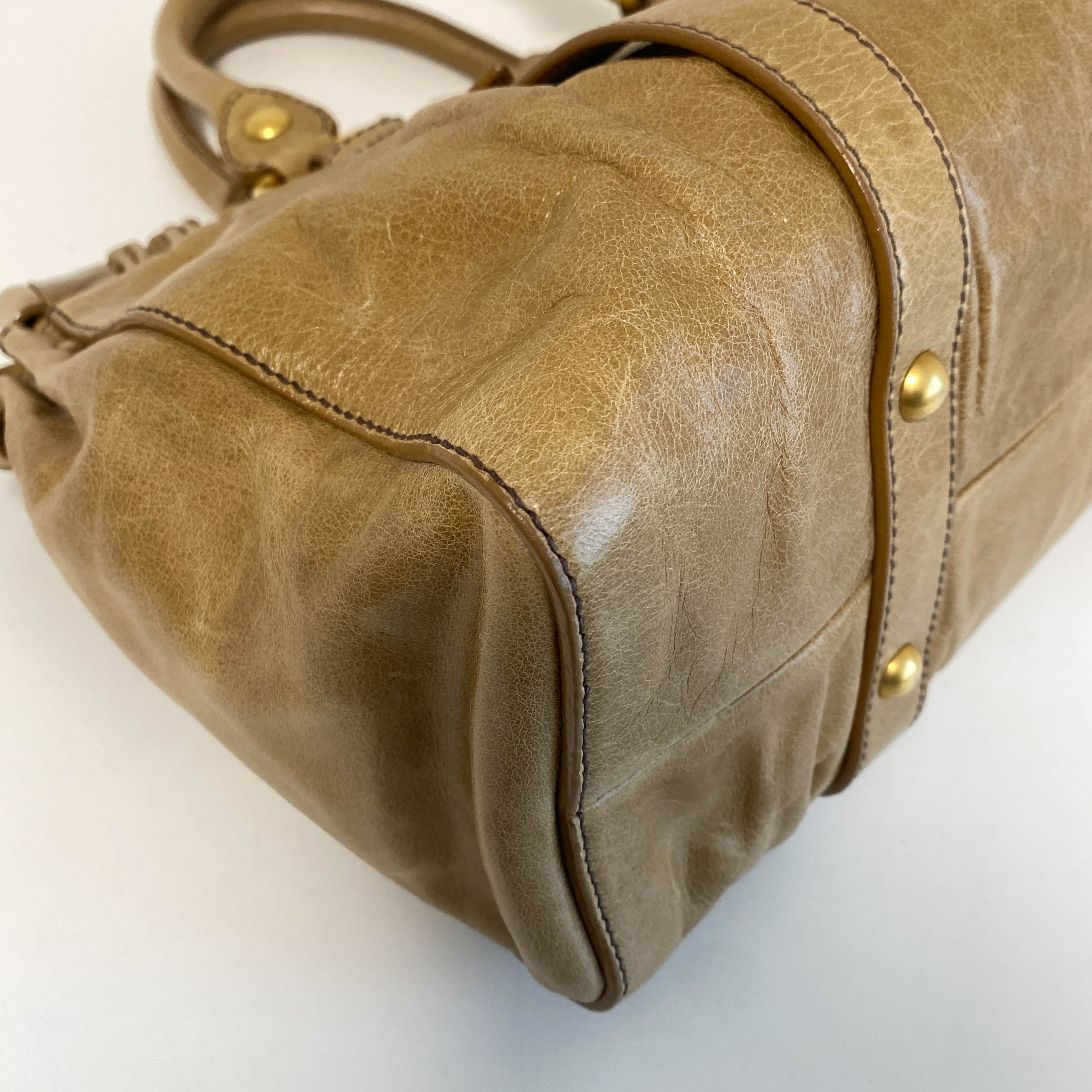 Vitello Bauletto Brown Leather Shoulder Bag