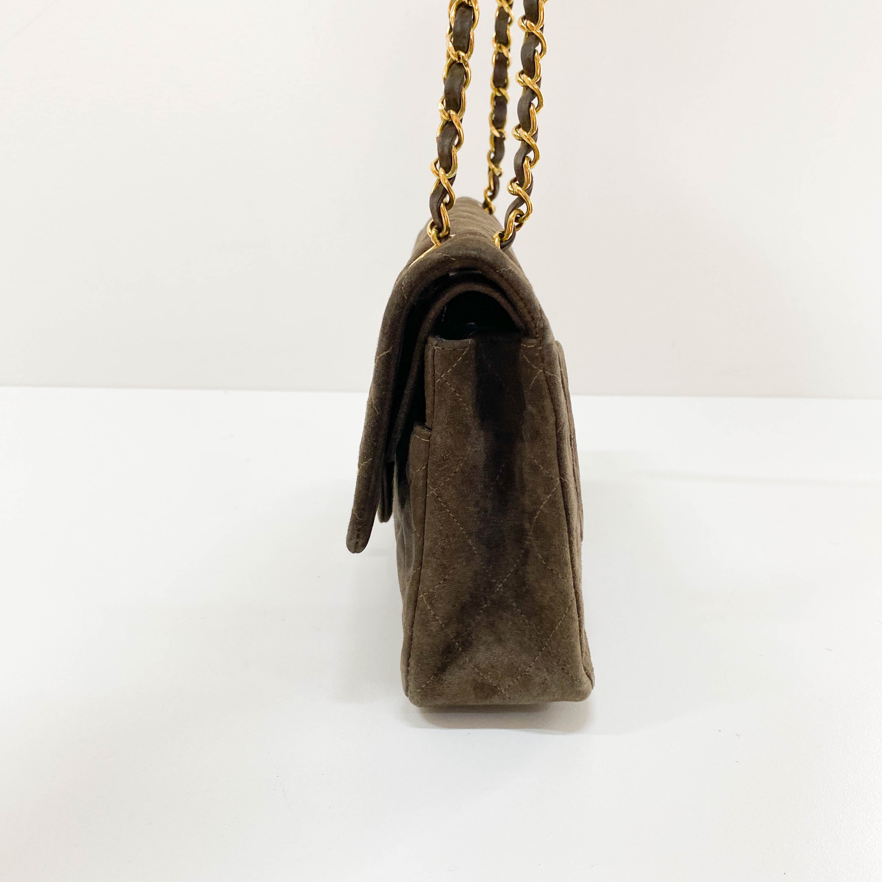 Timeless Classic Double Flap Brown Suede Chain Shoulder Bag