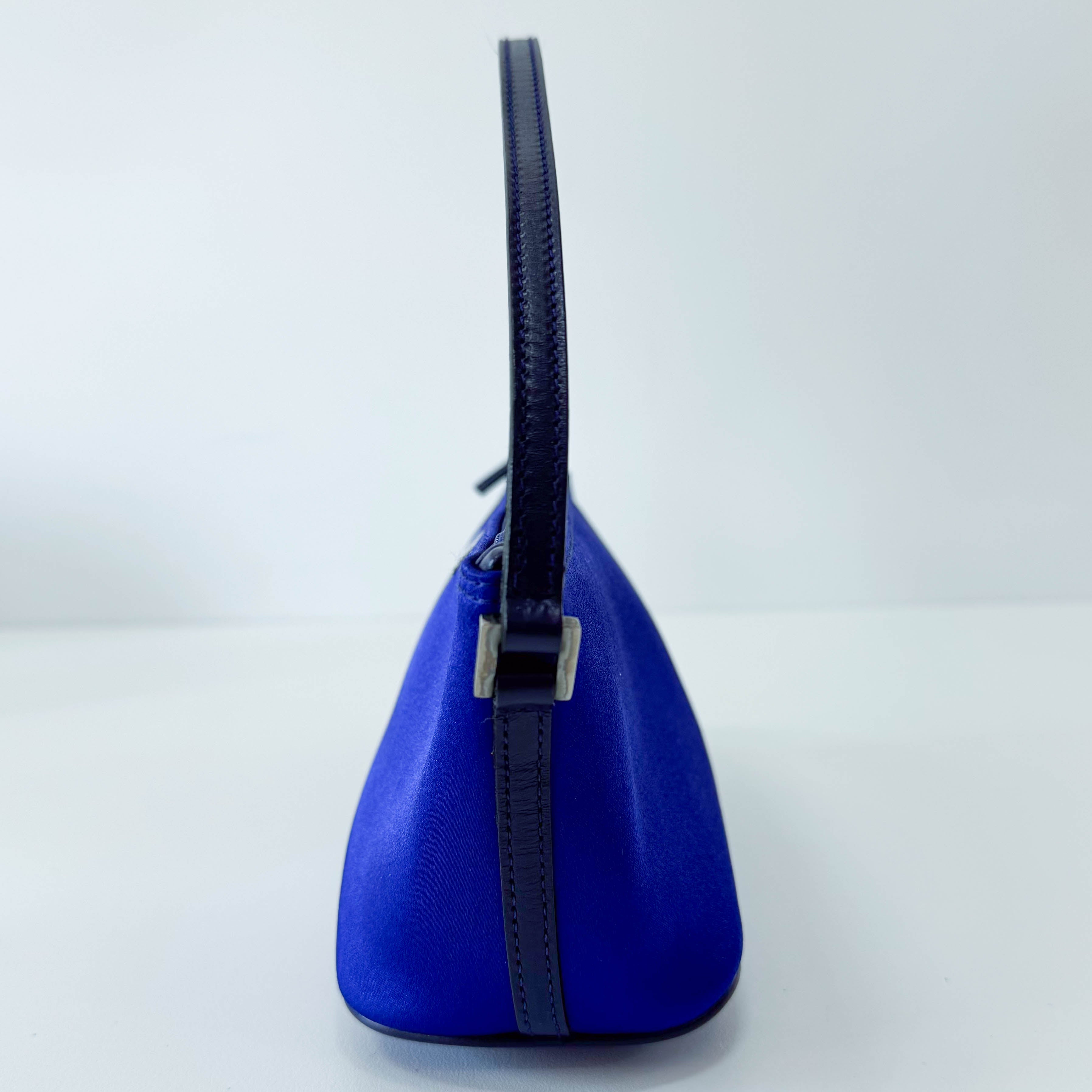 Blue Satin Shoulder Pochette Shoulder Bag