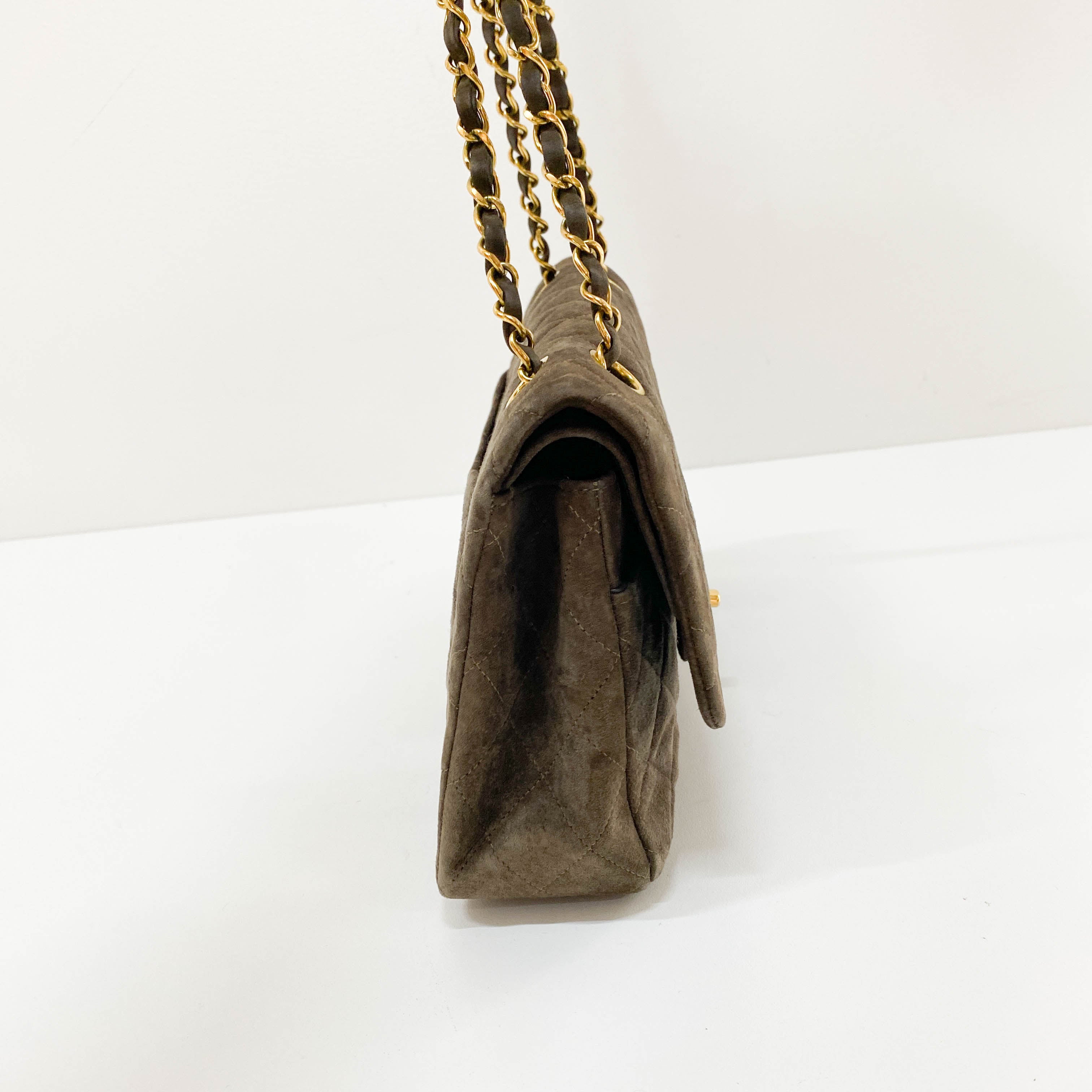 Timeless Classic Double Flap Brown Suede Chain Shoulder Bag