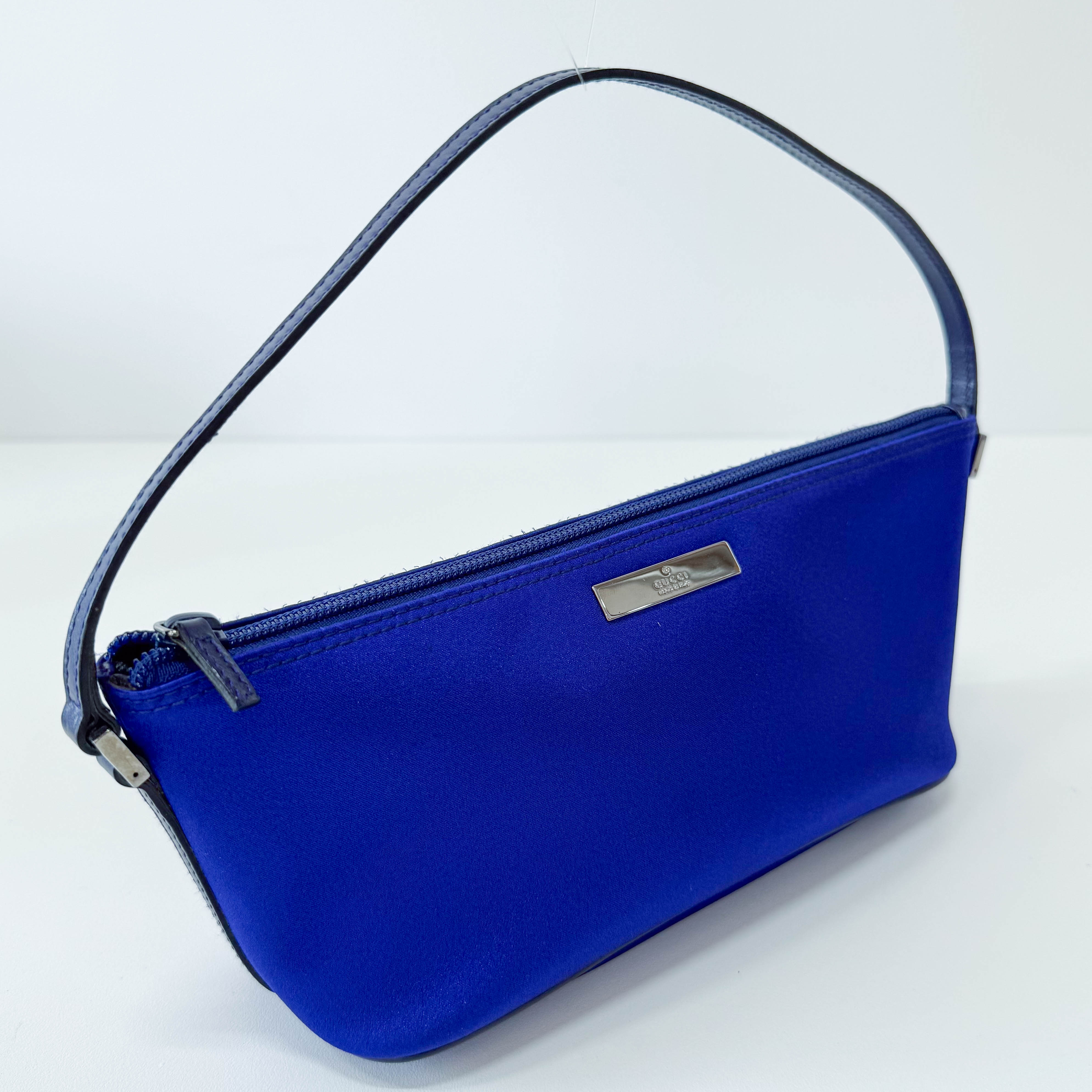 Blue Satin Shoulder Pochette Shoulder Bag