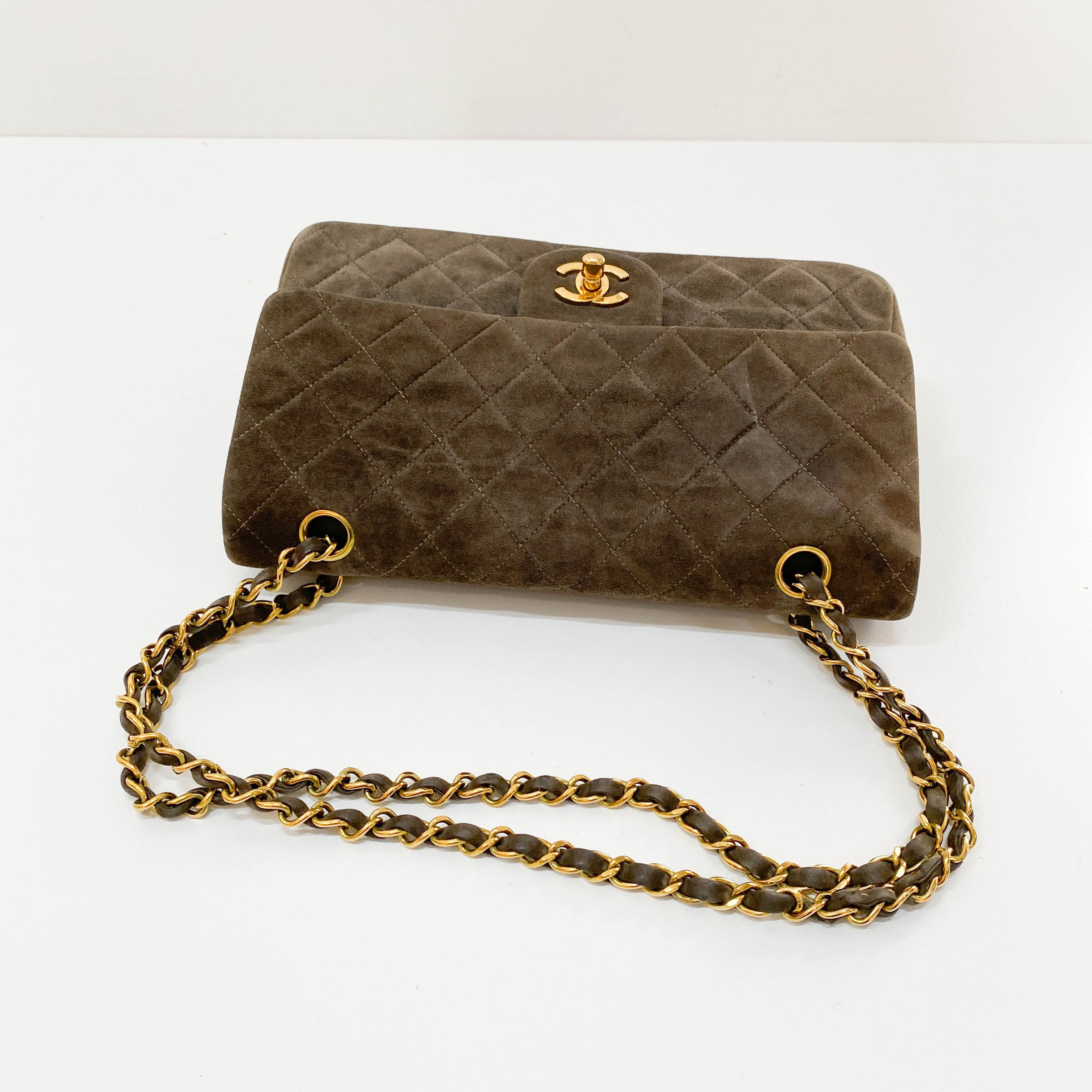 Timeless Classic Double Flap Brown Suede Chain Shoulder Bag