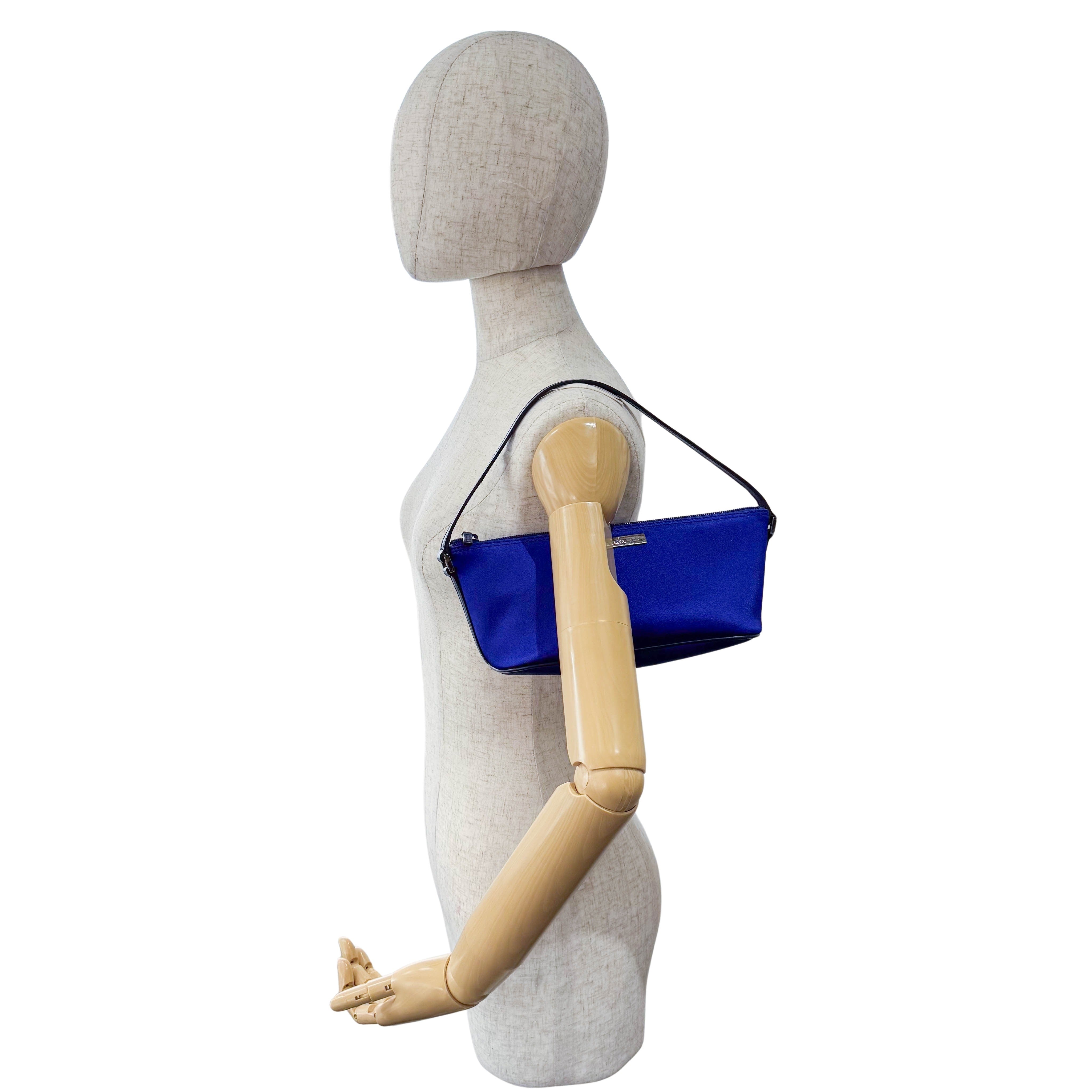 Blue Satin Shoulder Pochette Shoulder Bag