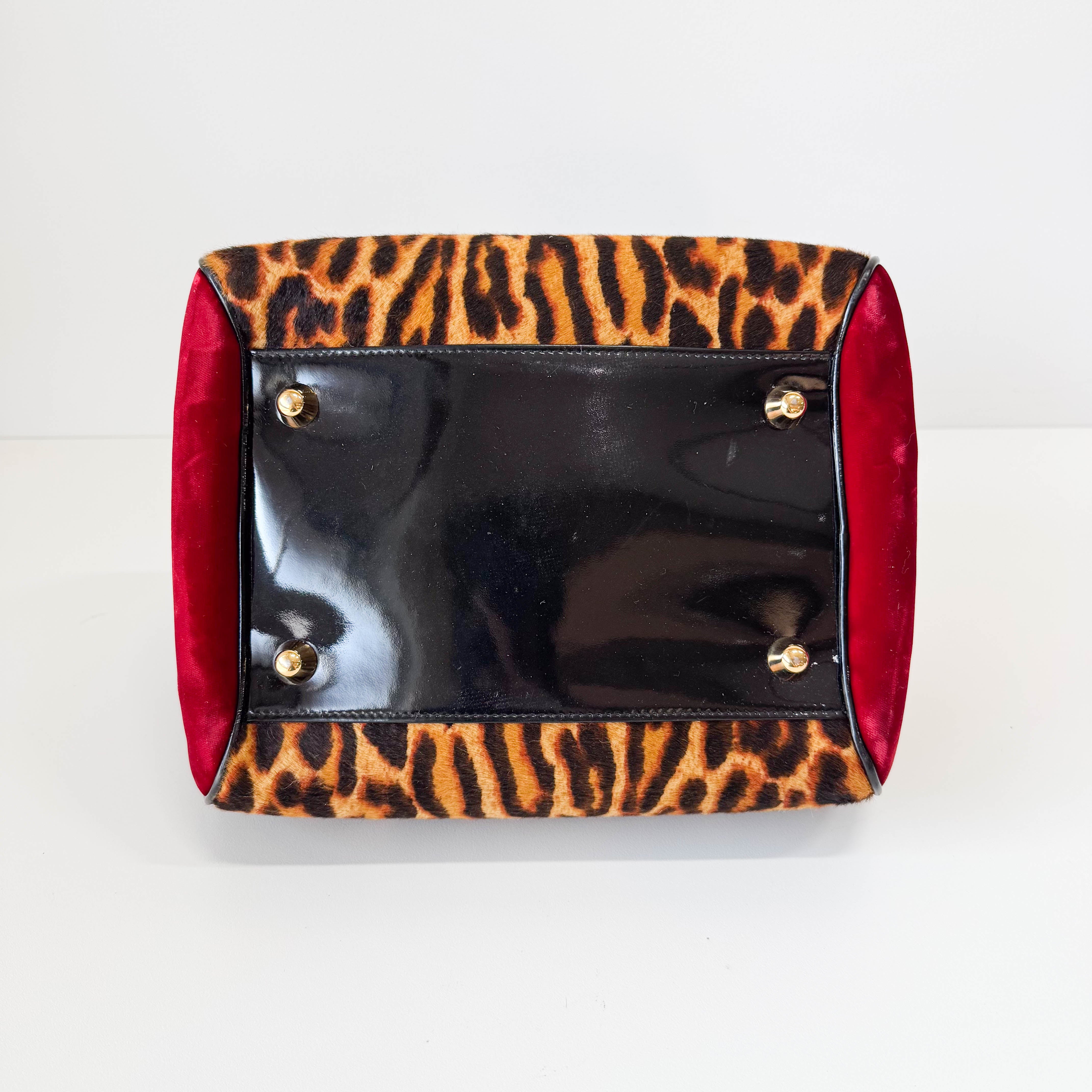 Gambler Yellow Leopard Print Pony Hair & Red Velvet  Handbag