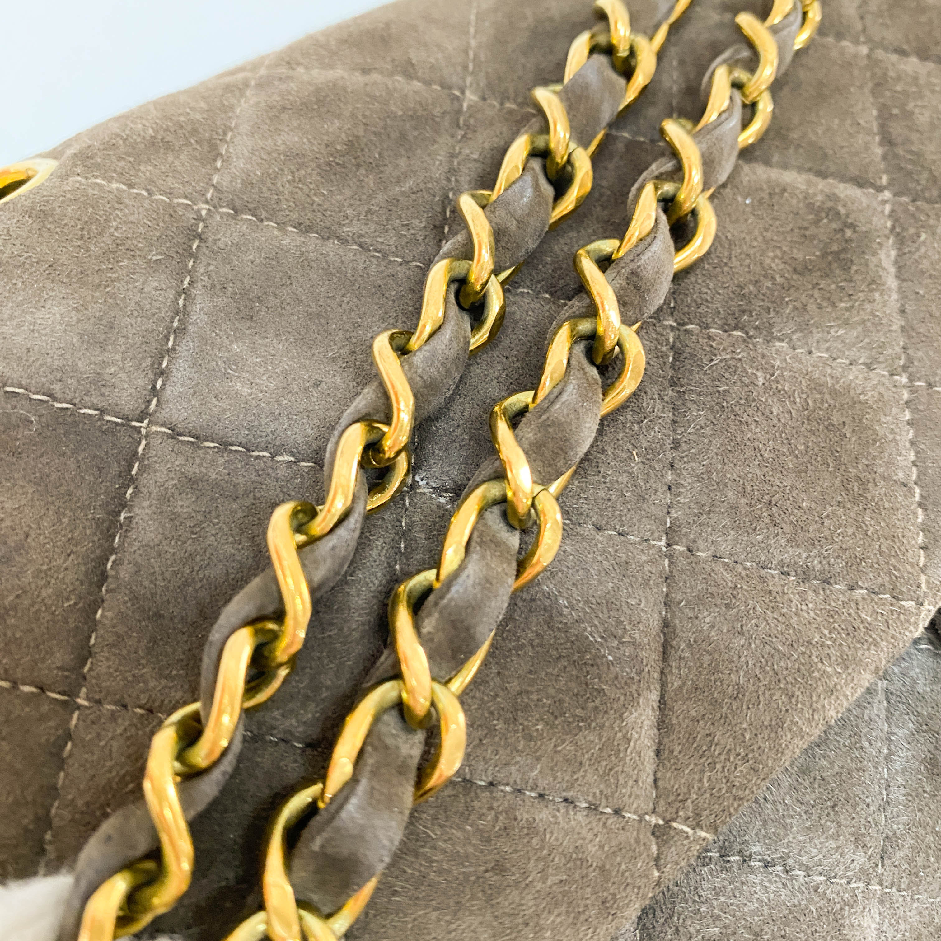 Timeless Classic Double Flap Brown Suede Chain Shoulder Bag