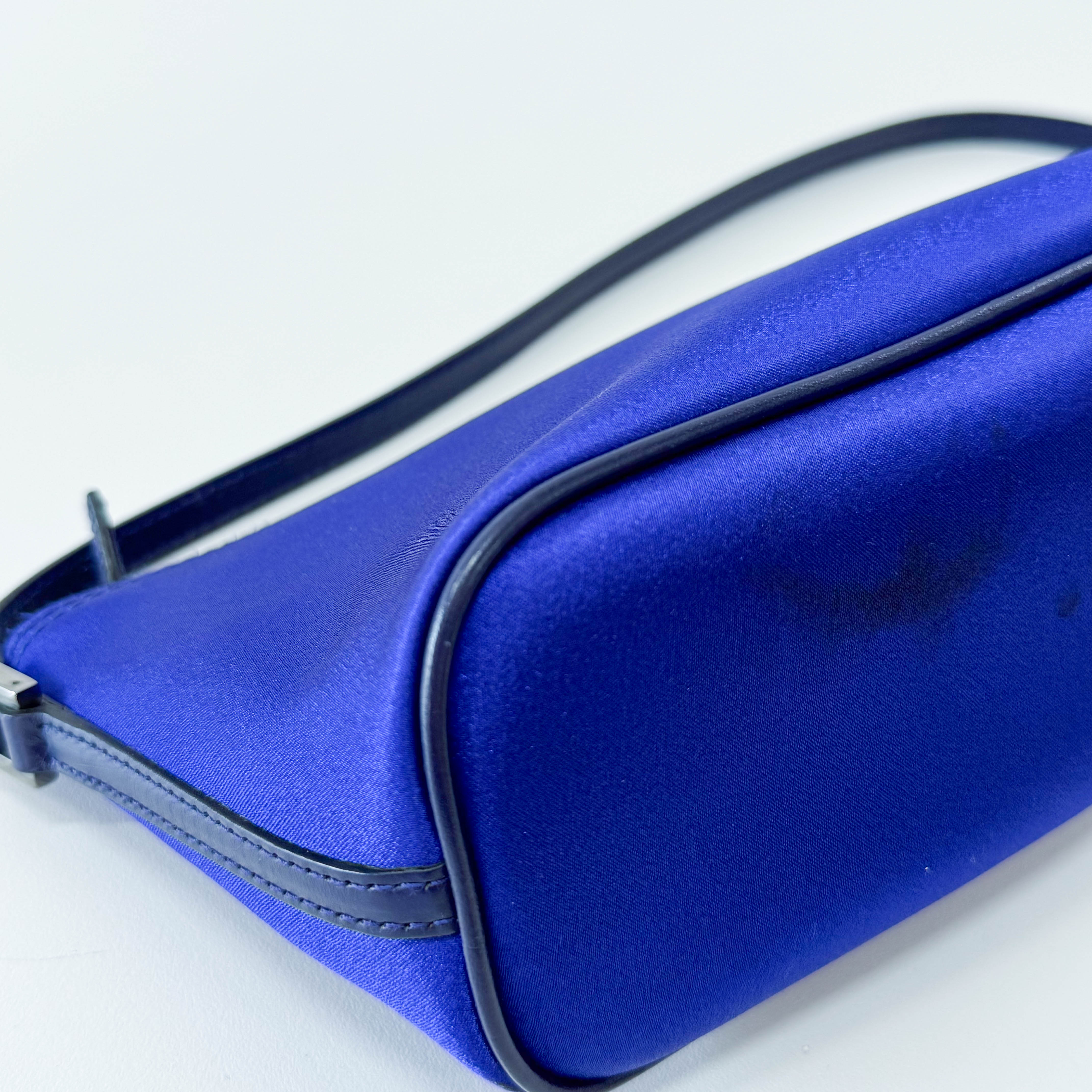 Blue Satin Shoulder Pochette Shoulder Bag