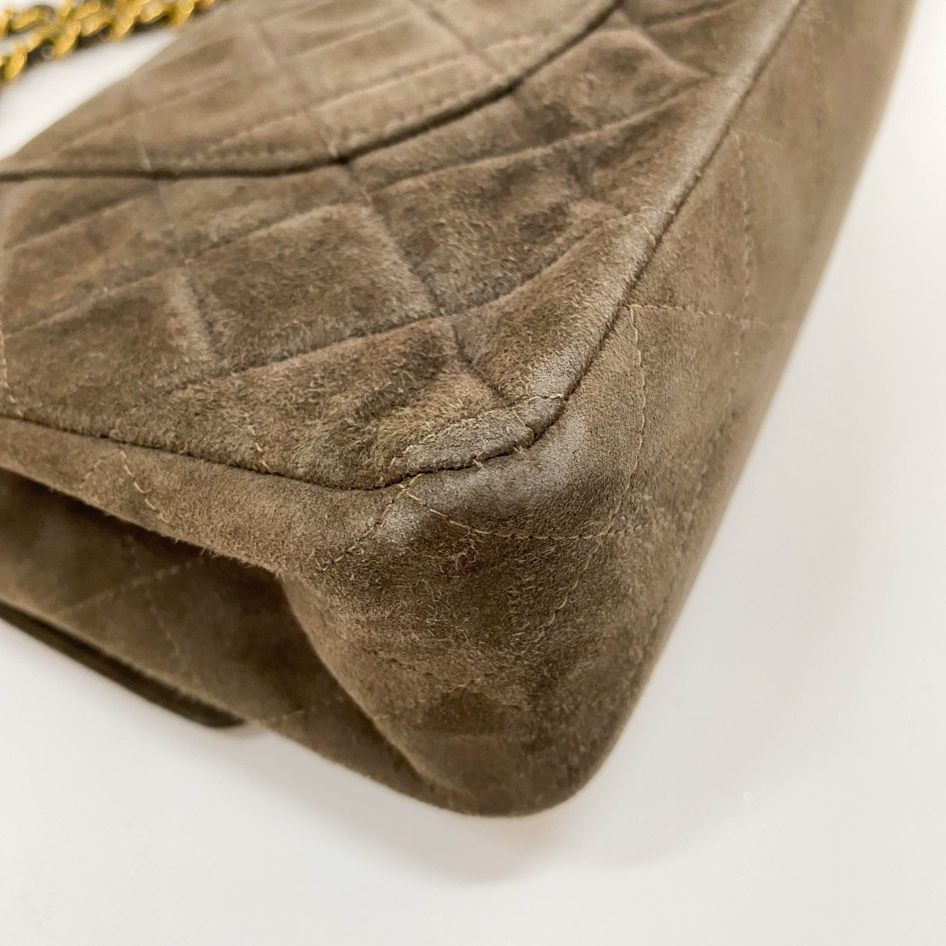 Timeless Classic Double Flap Brown Suede Chain Shoulder Bag