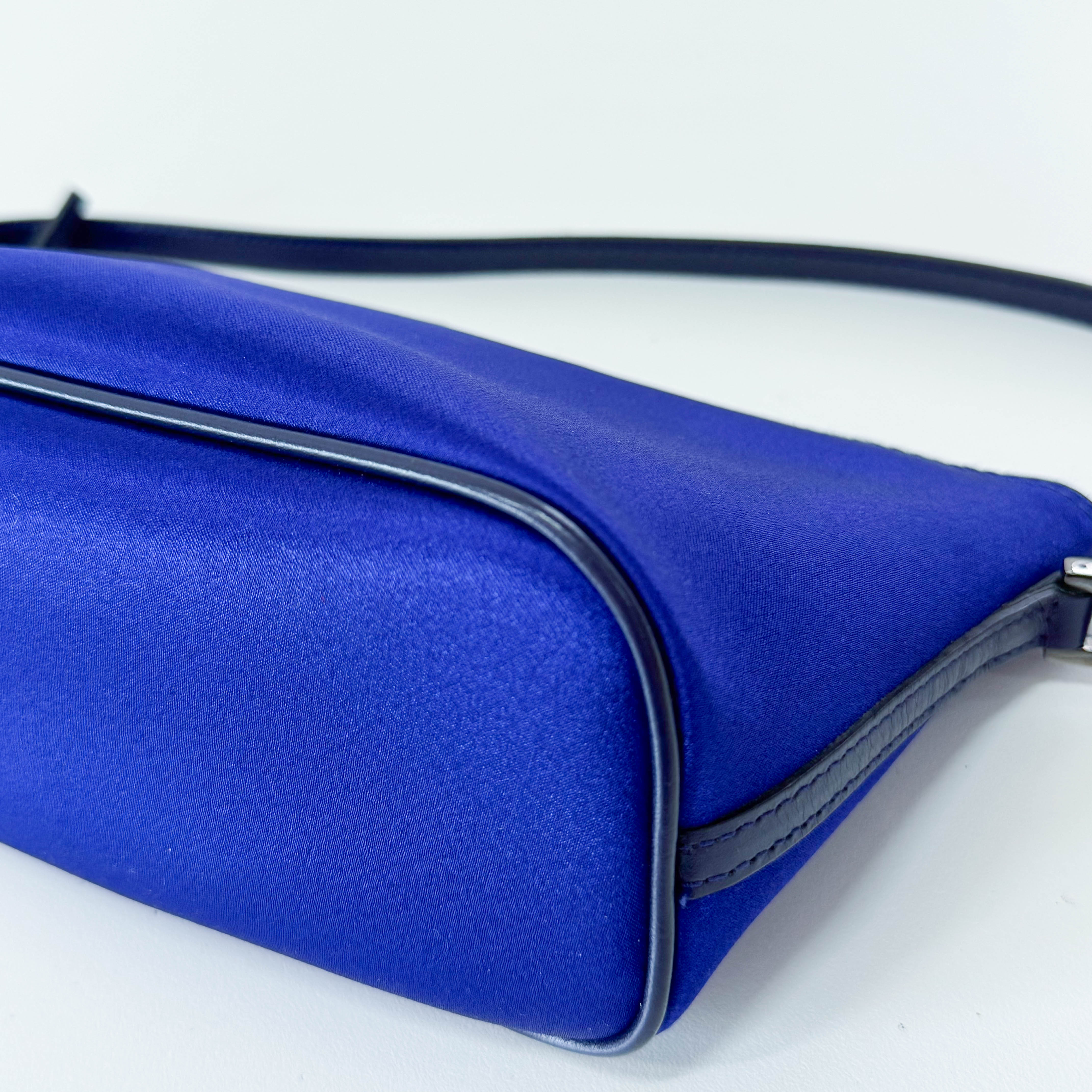 Blue Satin Shoulder Pochette Shoulder Bag