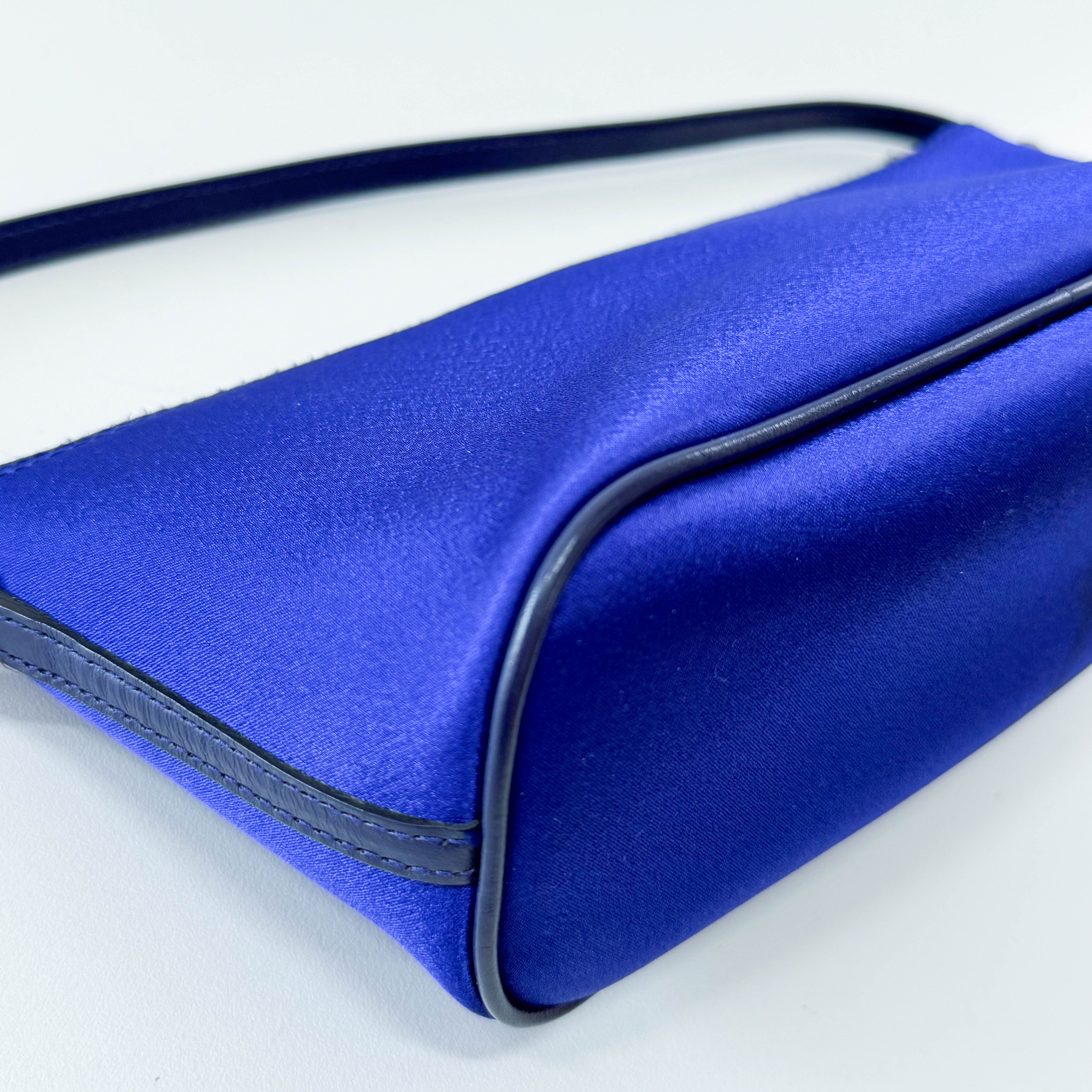 Blue Satin Shoulder Pochette Shoulder Bag