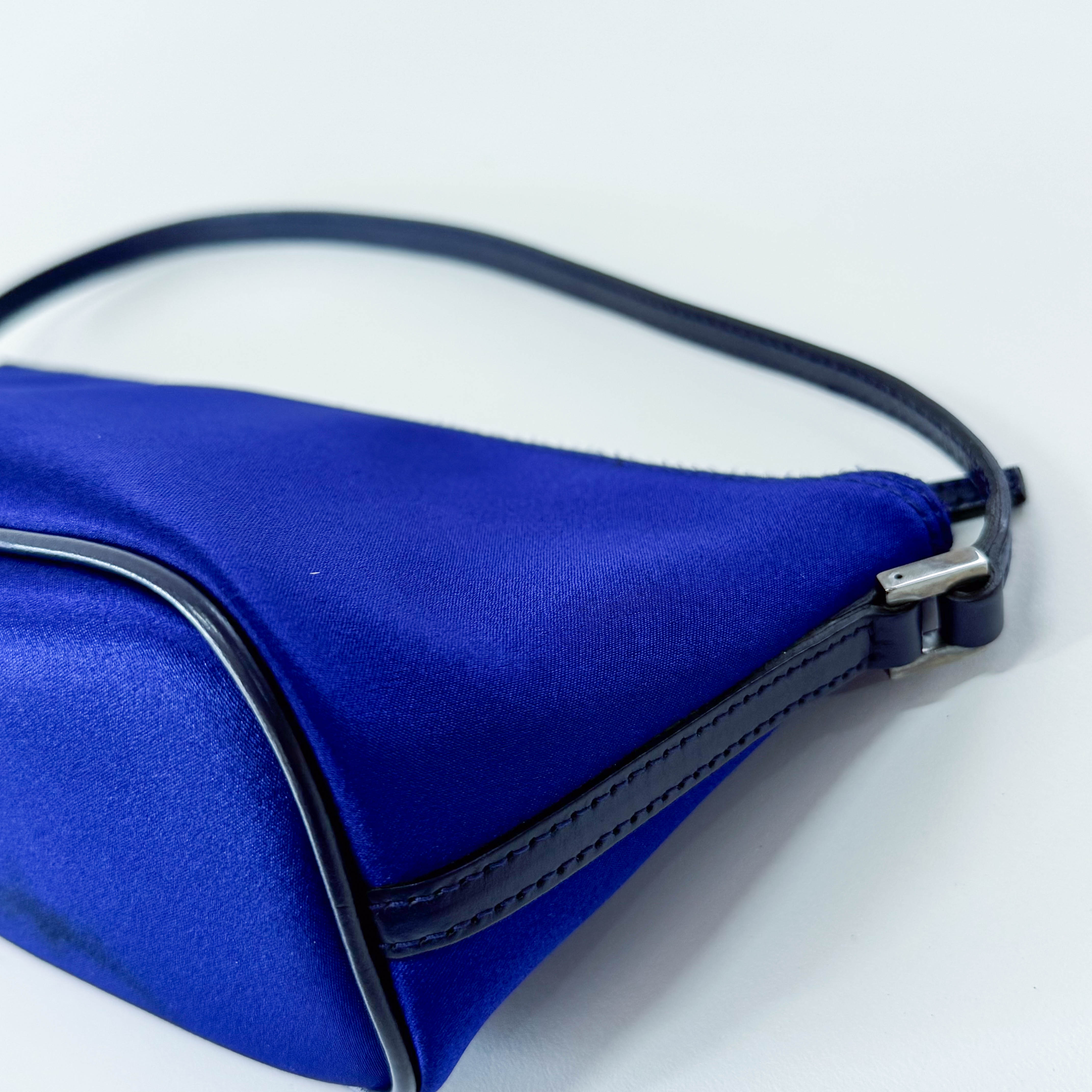 Blue Satin Shoulder Pochette Shoulder Bag