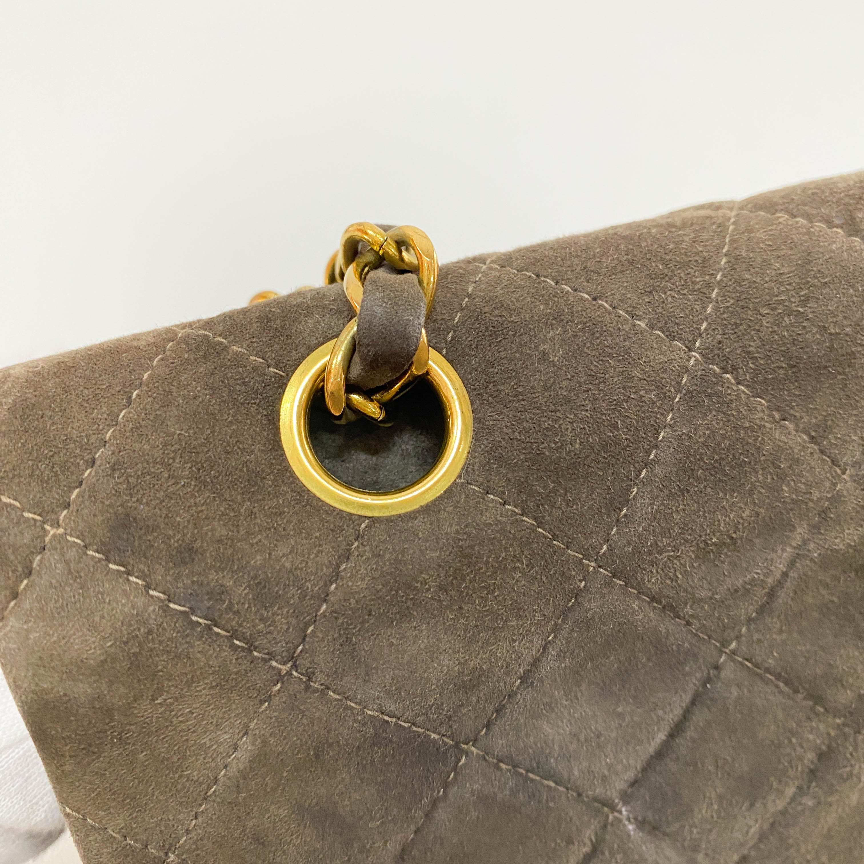 Timeless Classic Double Flap Brown Suede Chain Shoulder Bag