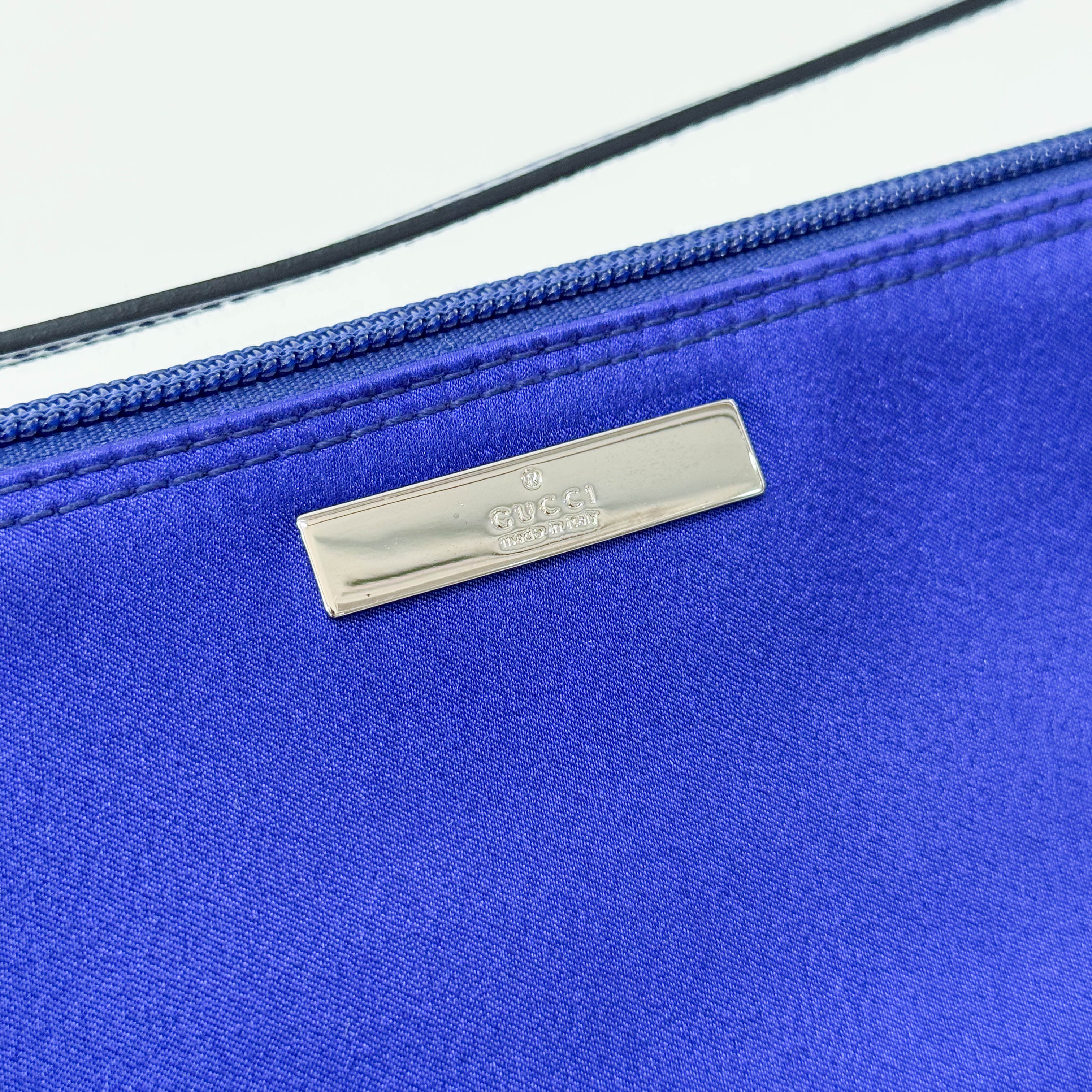 Blue Satin Shoulder Pochette Shoulder Bag