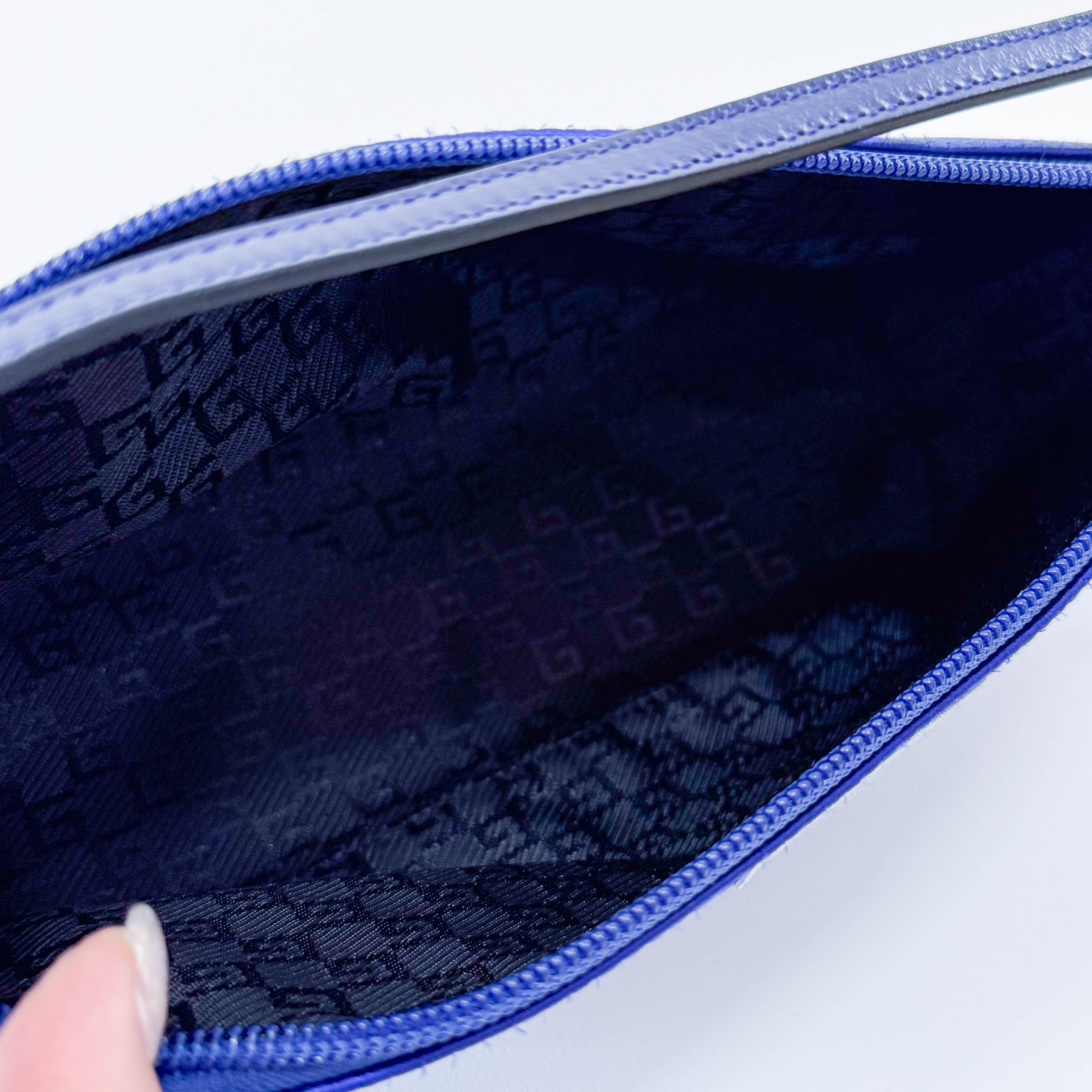 Blue Satin Shoulder Pochette Shoulder Bag