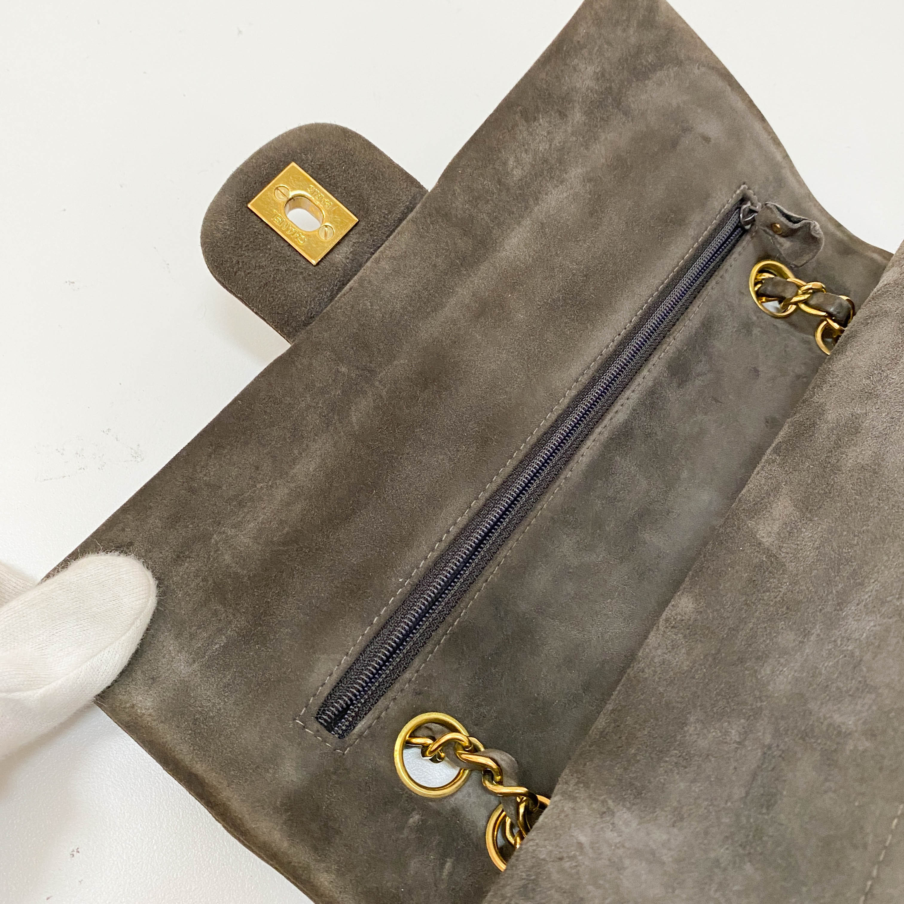 Timeless Classic Double Flap Brown Suede Chain Shoulder Bag