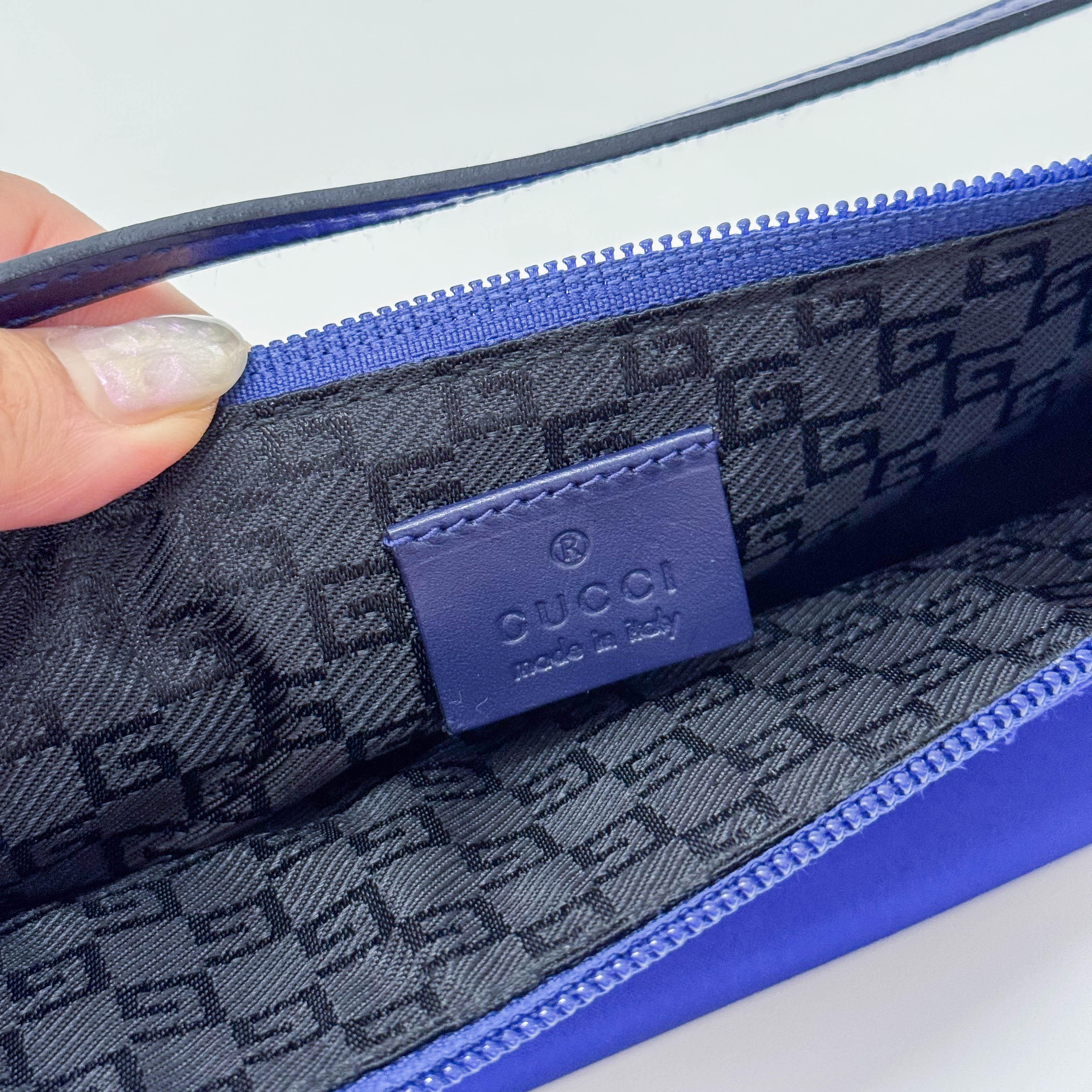 Blue Satin Shoulder Pochette Shoulder Bag