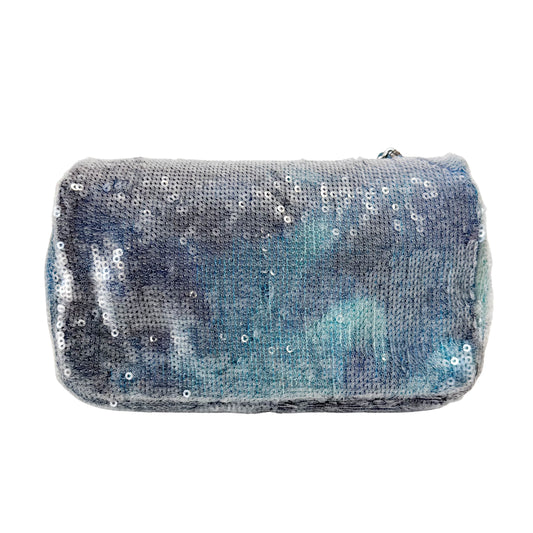 Waterfall Single Flap Mini Rectangular Light Blue Sequin Shoulder Bag