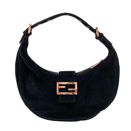 Croissant Black Corduroy Shoulder Bag