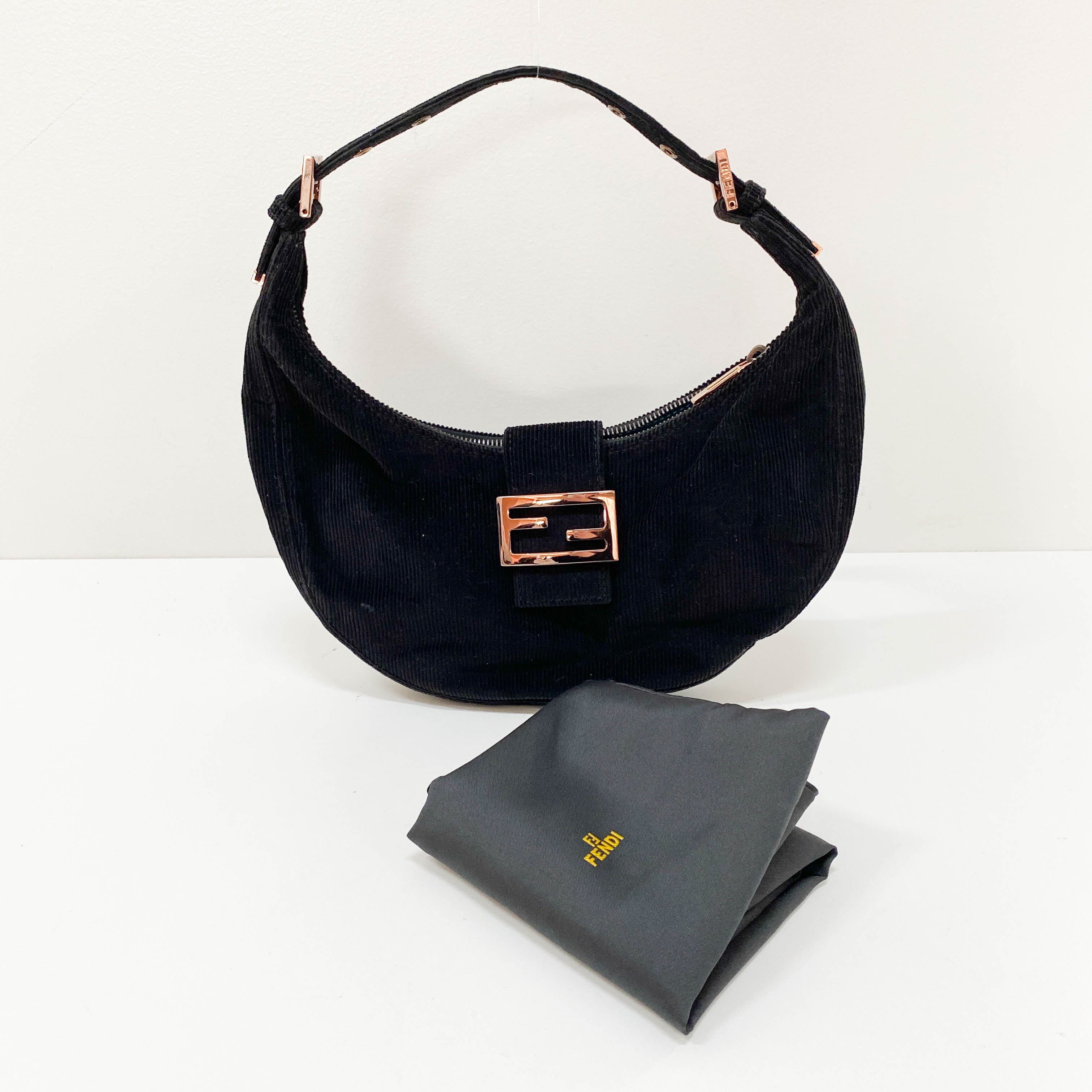 Croissant Black Corduroy Shoulder Bag