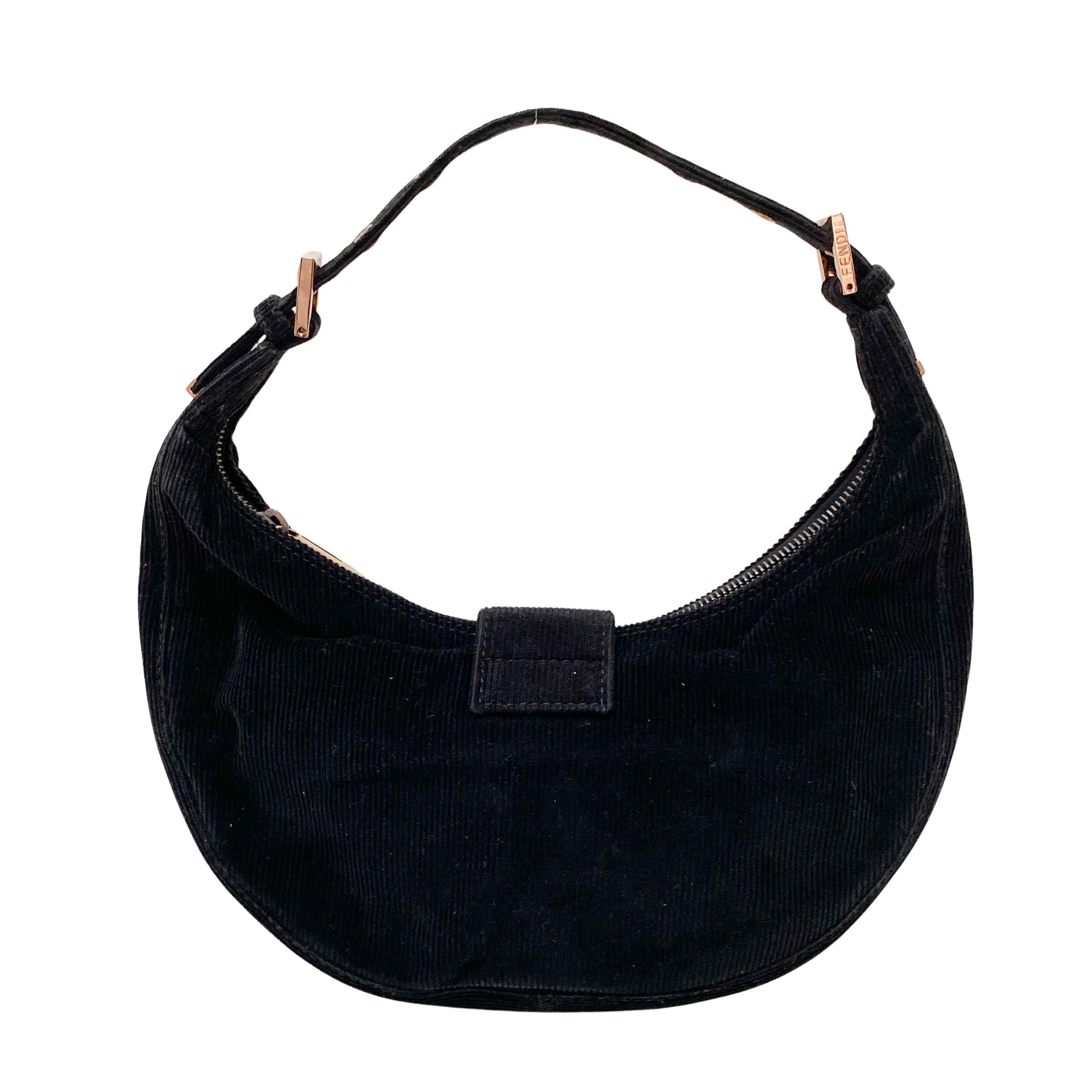 Croissant Black Corduroy Shoulder Bag