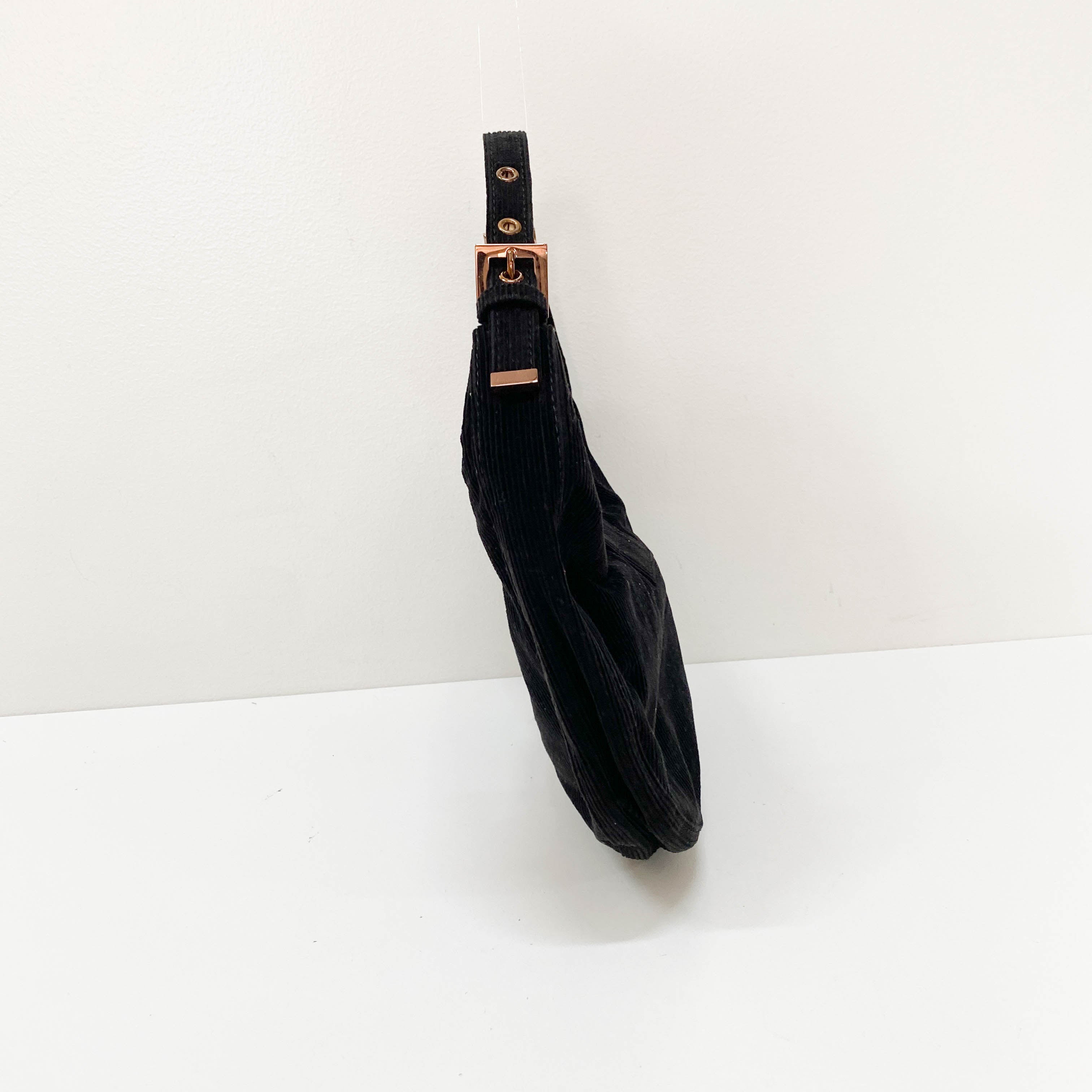 Croissant Black Corduroy Shoulder Bag