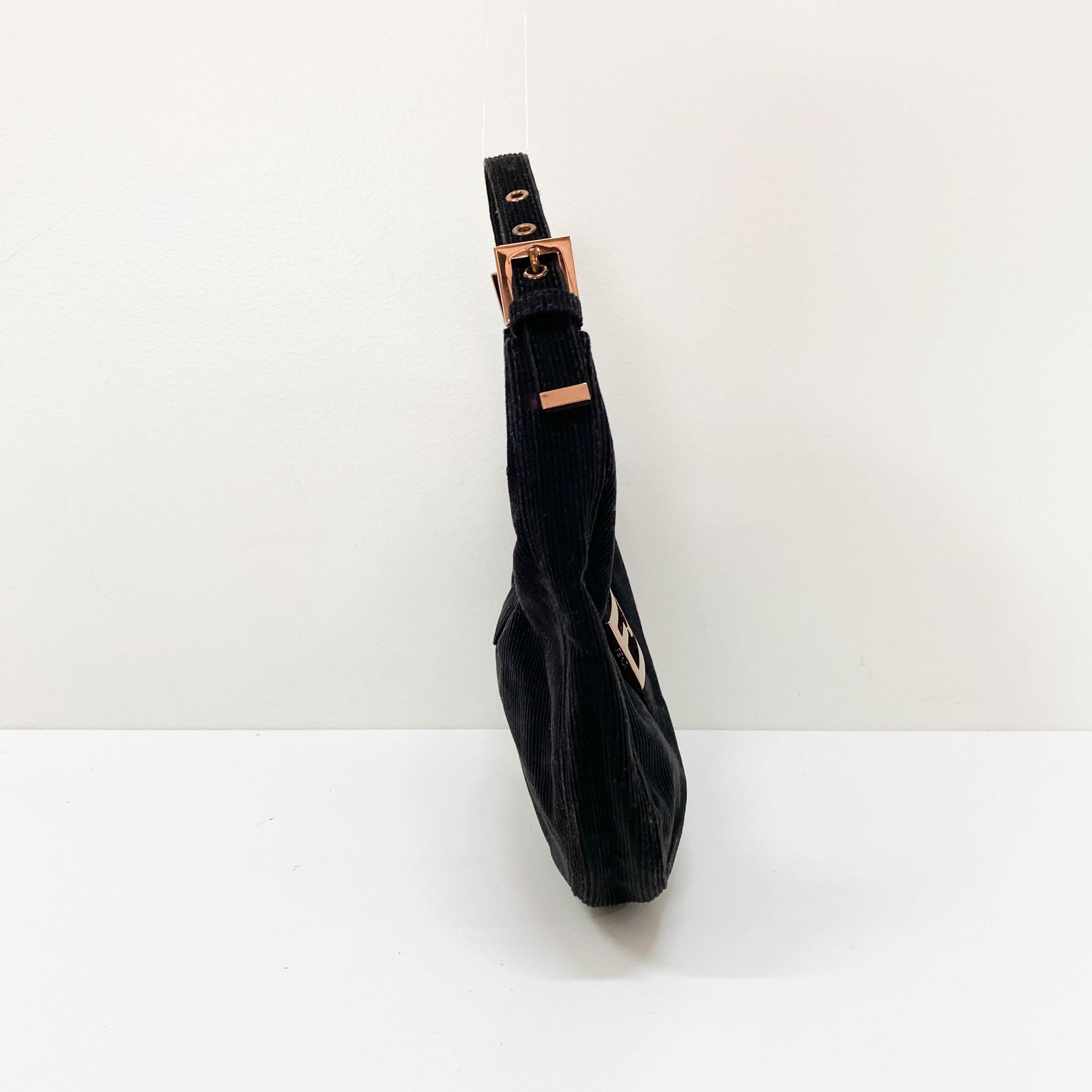 Croissant Black Corduroy Shoulder Bag