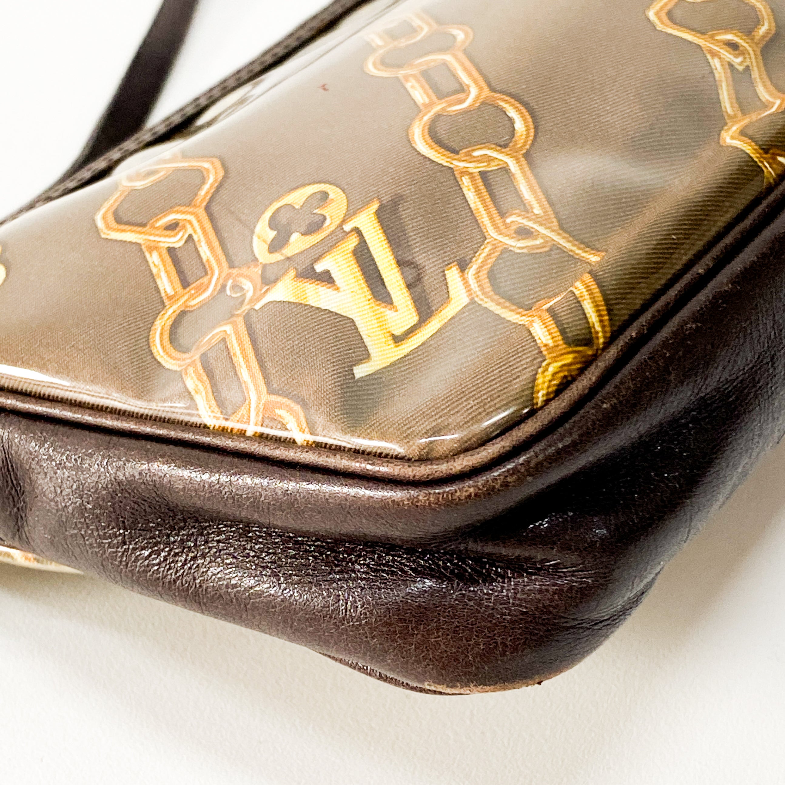 Brown PVC Pochette Accessory Bag