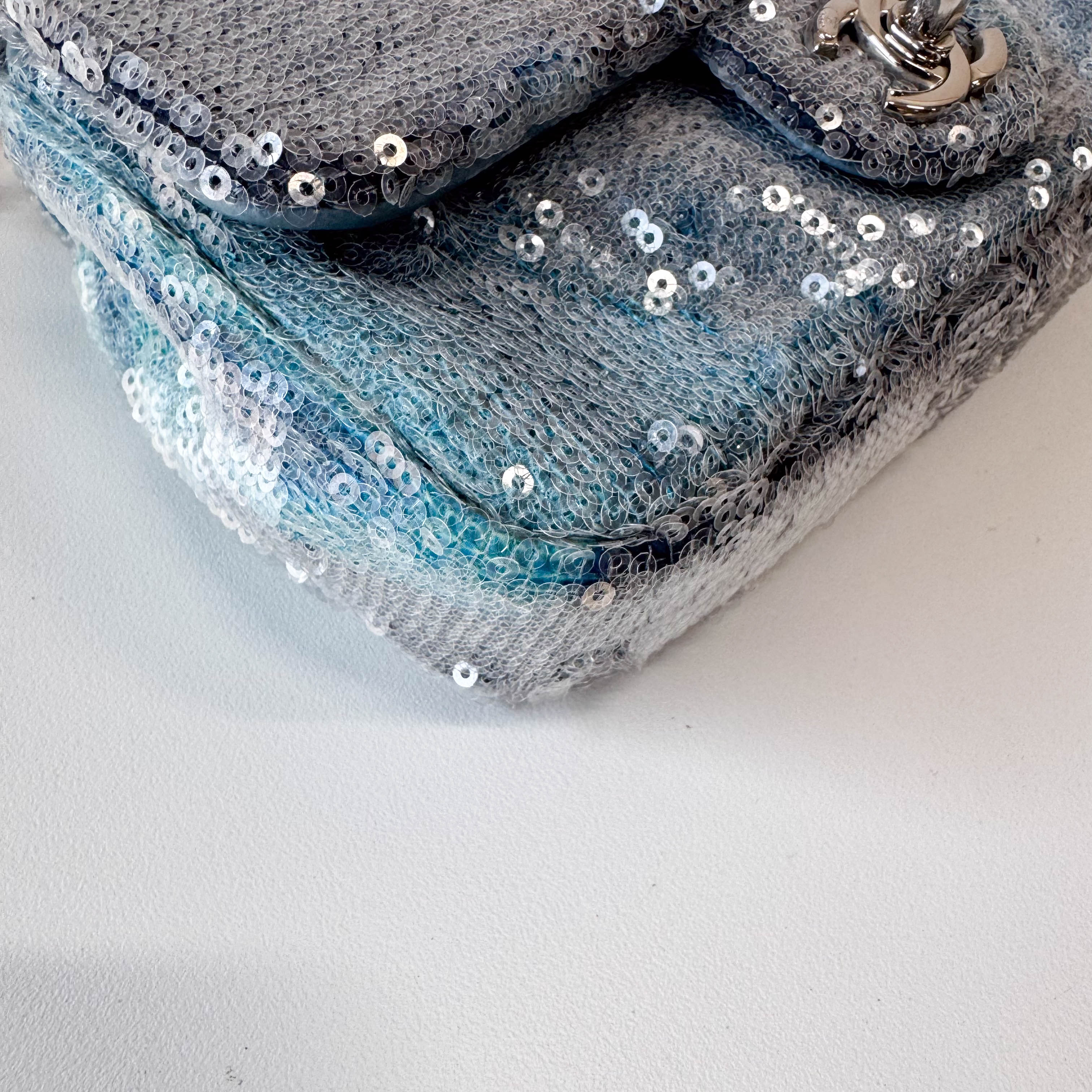 Waterfall Single Flap Mini Rectangular Light Blue Sequin Shoulder Bag
