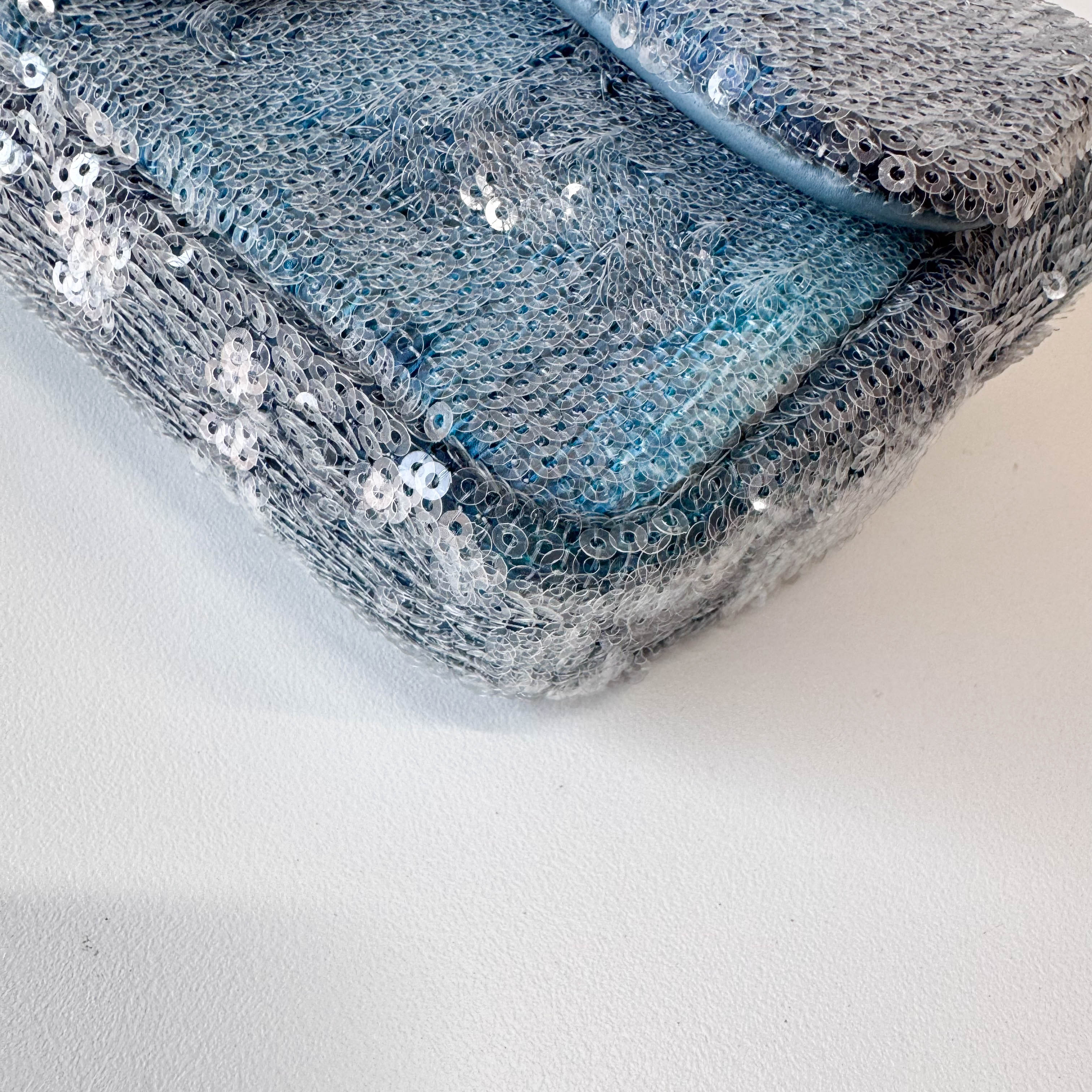 Waterfall Single Flap Mini Rectangular Light Blue Sequin Shoulder Bag