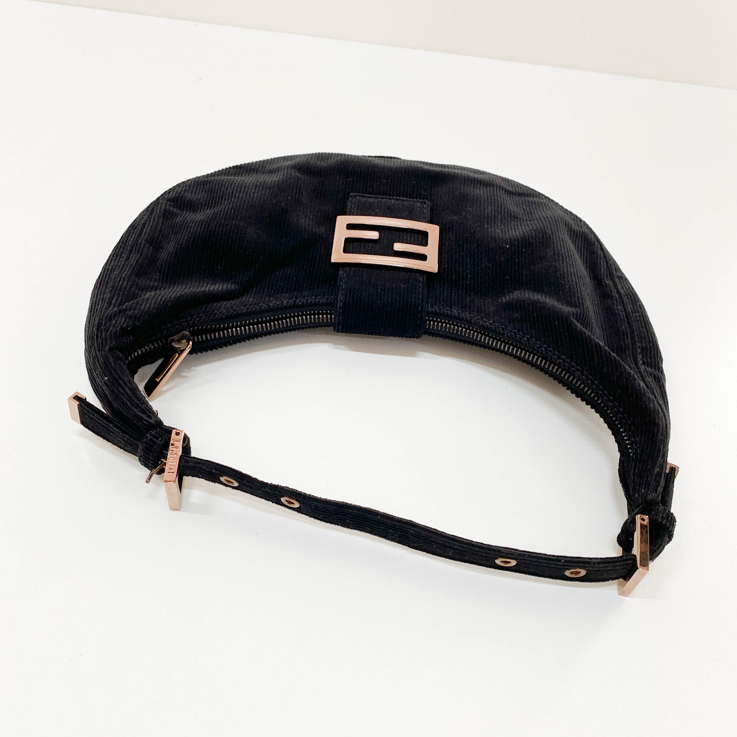 Croissant Black Corduroy Shoulder Bag