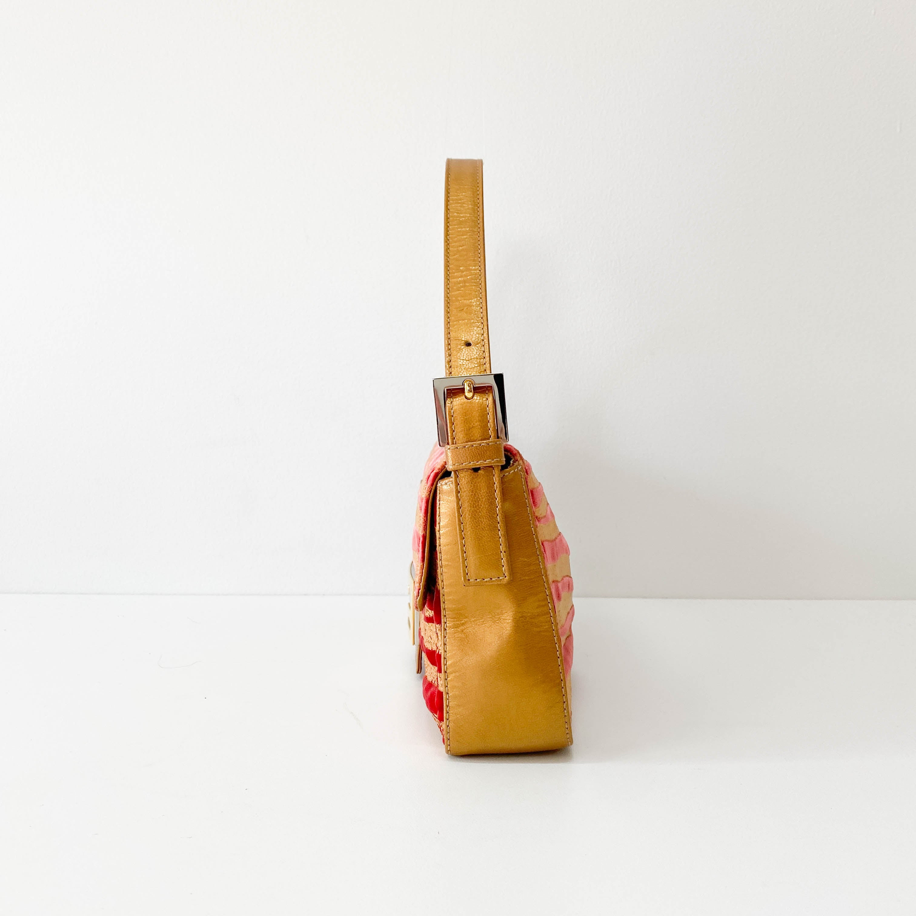 Baguette Red Tiger Gold Zebra Pattern Leather / Velvet Shoulder Bag