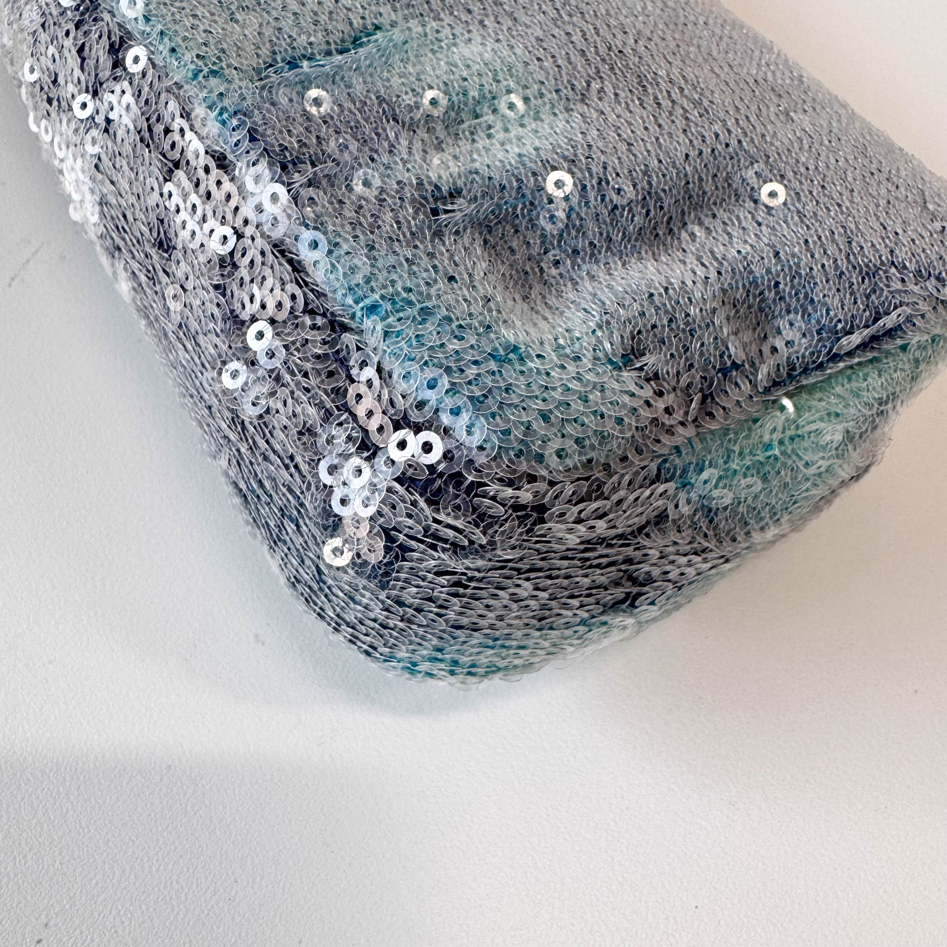 Waterfall Single Flap Mini Rectangular Light Blue Sequin Shoulder Bag