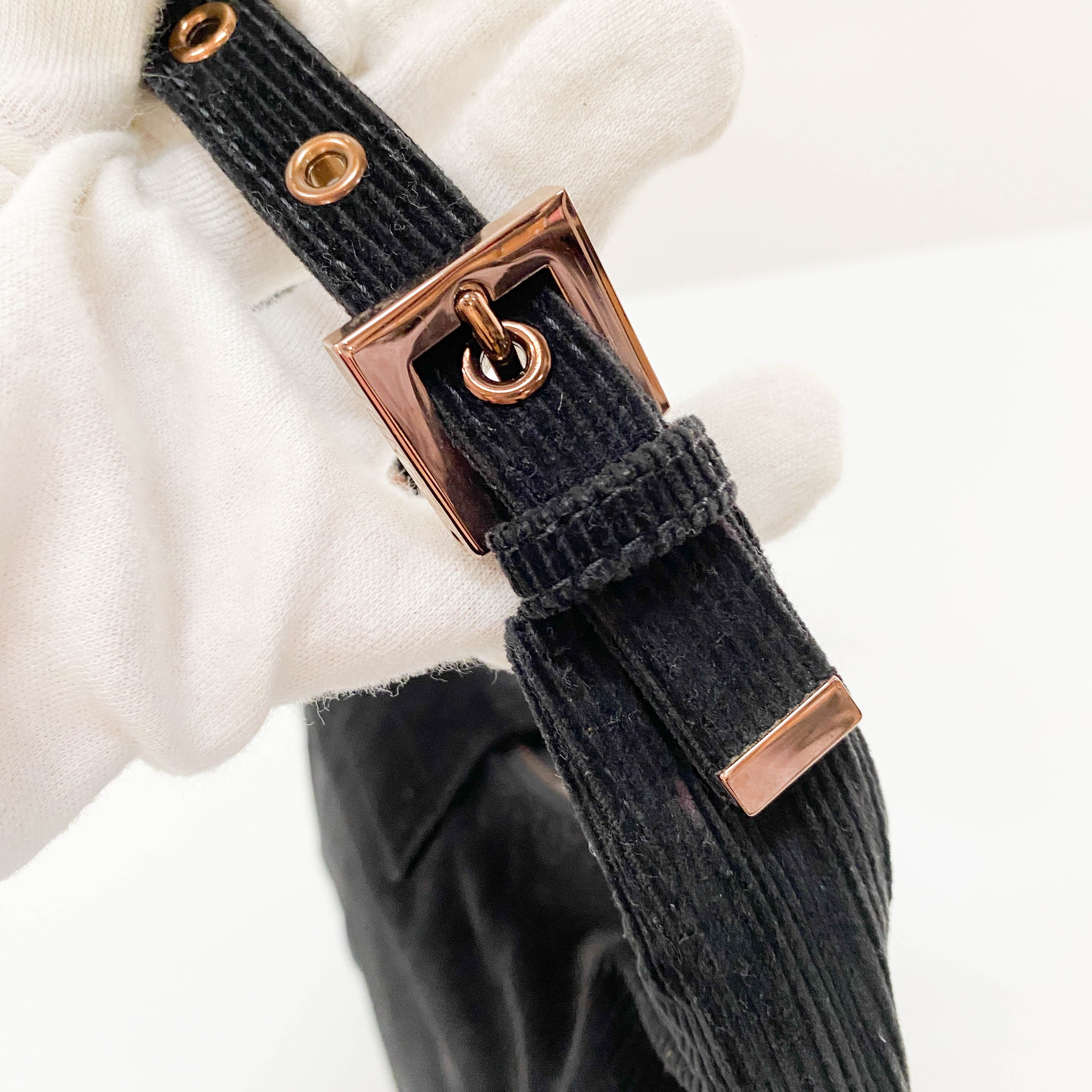 Croissant Black Corduroy Shoulder Bag