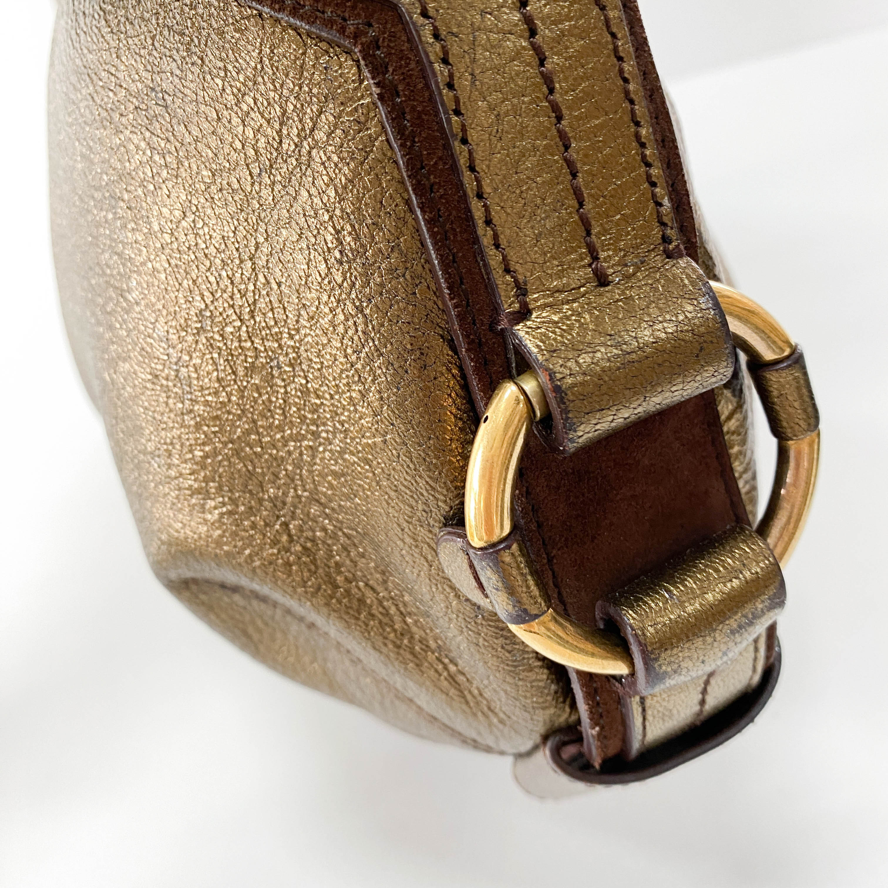 Gold Leather Hobo Shoulder Bag