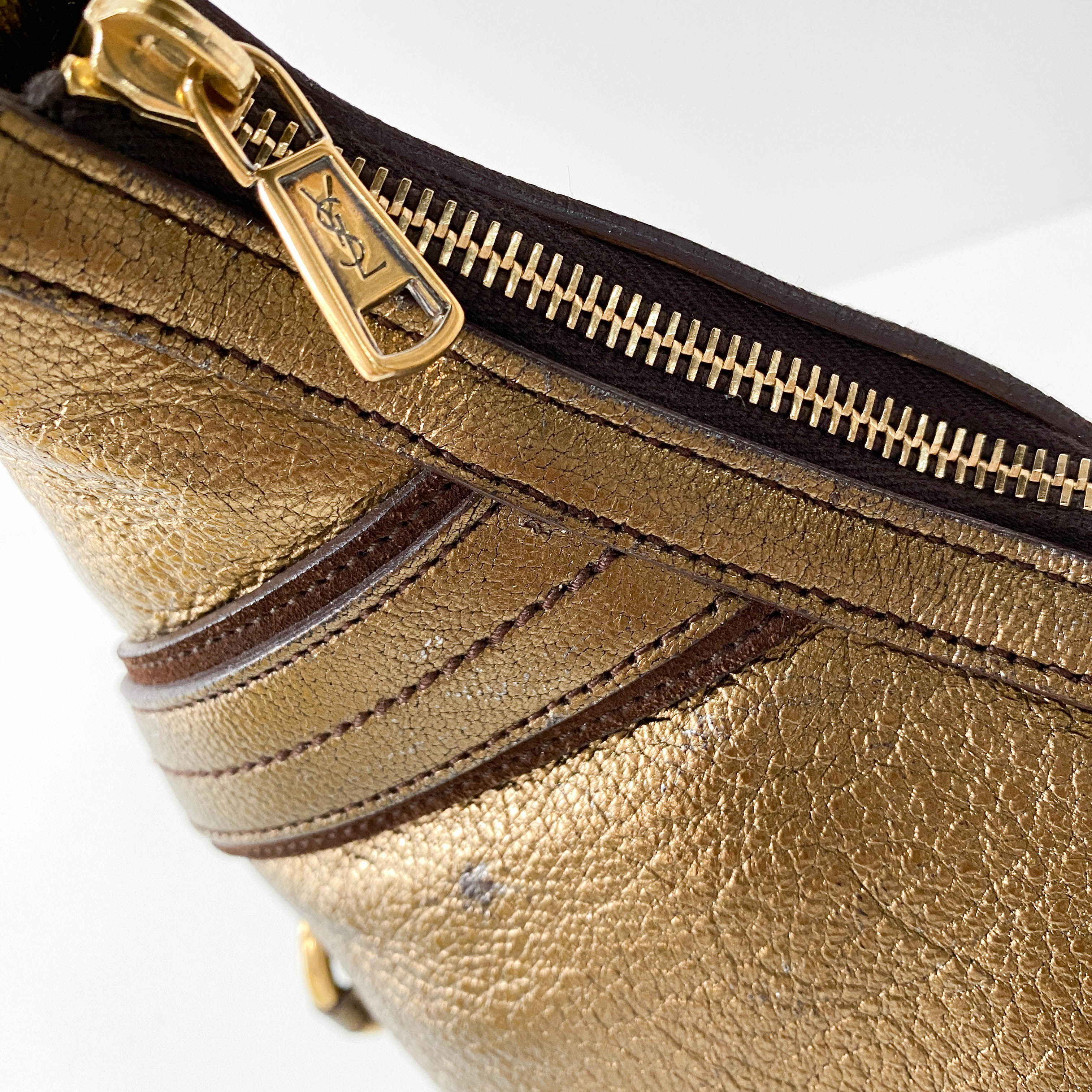 Gold Leather Hobo Shoulder Bag