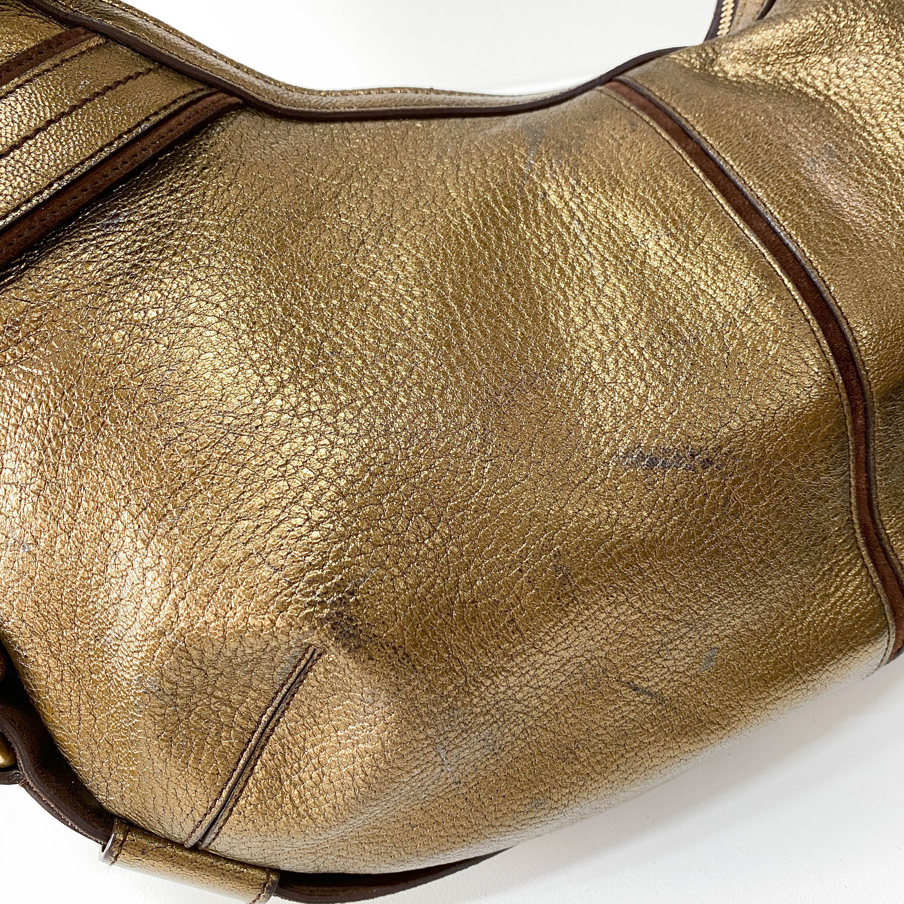 Gold Leather Hobo Shoulder Bag