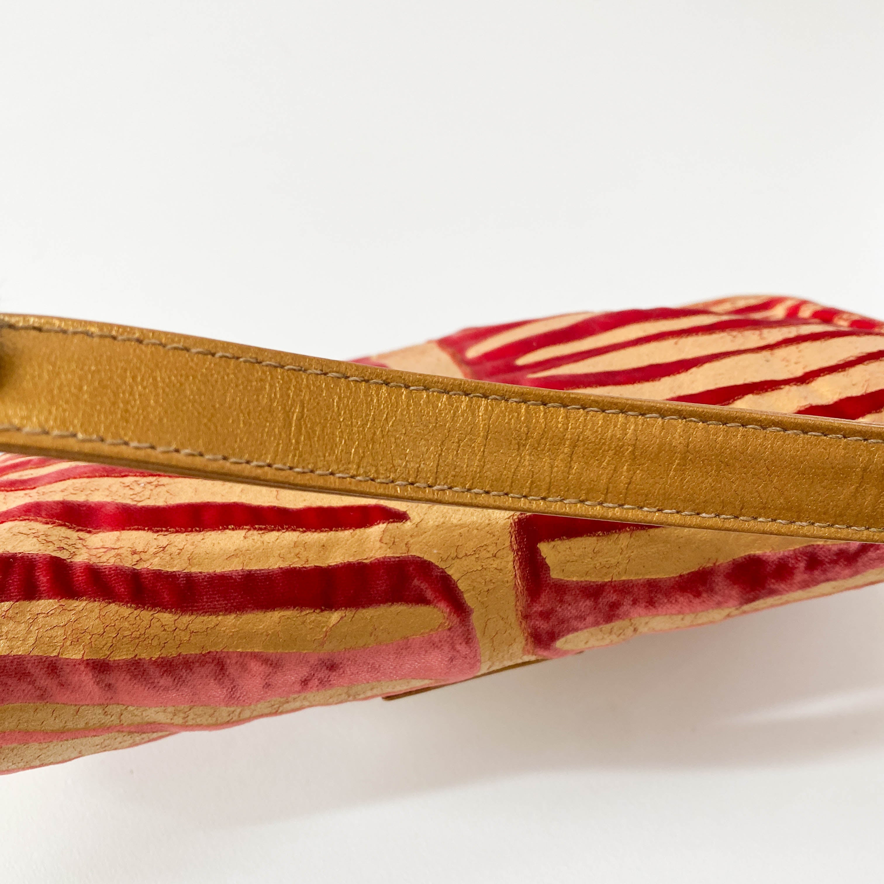 Baguette Red Tiger Gold Zebra Pattern Leather / Velvet Shoulder Bag