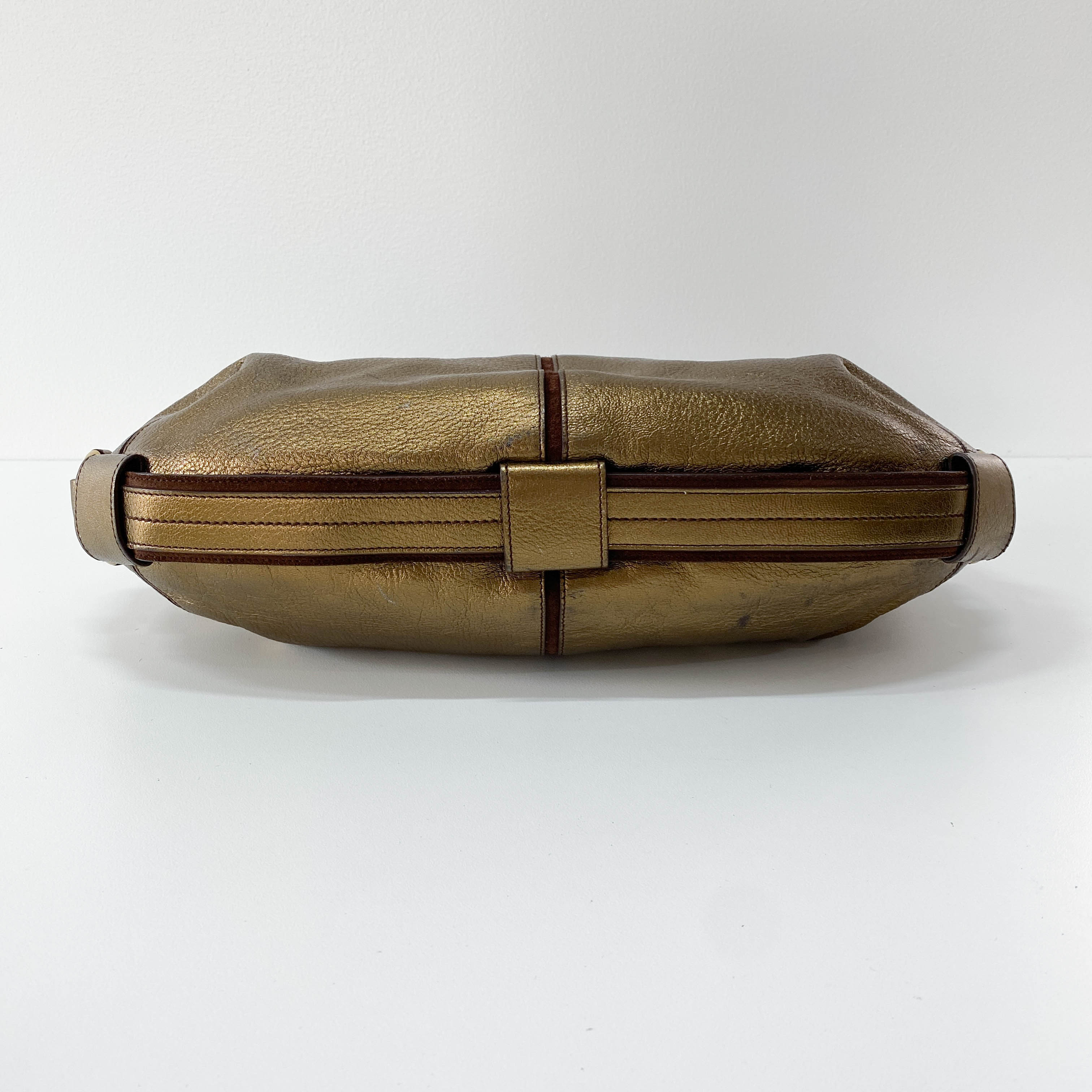 Gold Leather Hobo Shoulder Bag